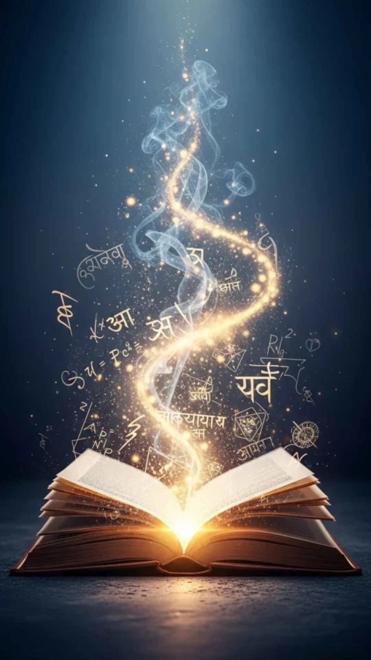 Inspirational book DP for Instagram, illustrating knowledge and imagination pouring from an ancient open book with ethereal light and symbolic fragments, ideal for a profound profile picture representing the journey of learning and discovery in India. Highly aesthetic and meaningful for social media.