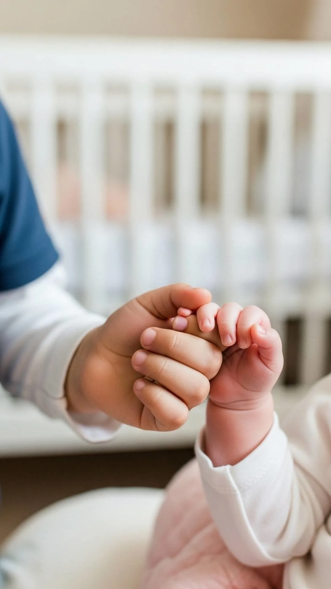 A 'little brother and sister images for WhatsApp DP' showing a young boy's hand gently holding his baby sister's tiny hand, symbolizing a cute, innocent, and protective bond.