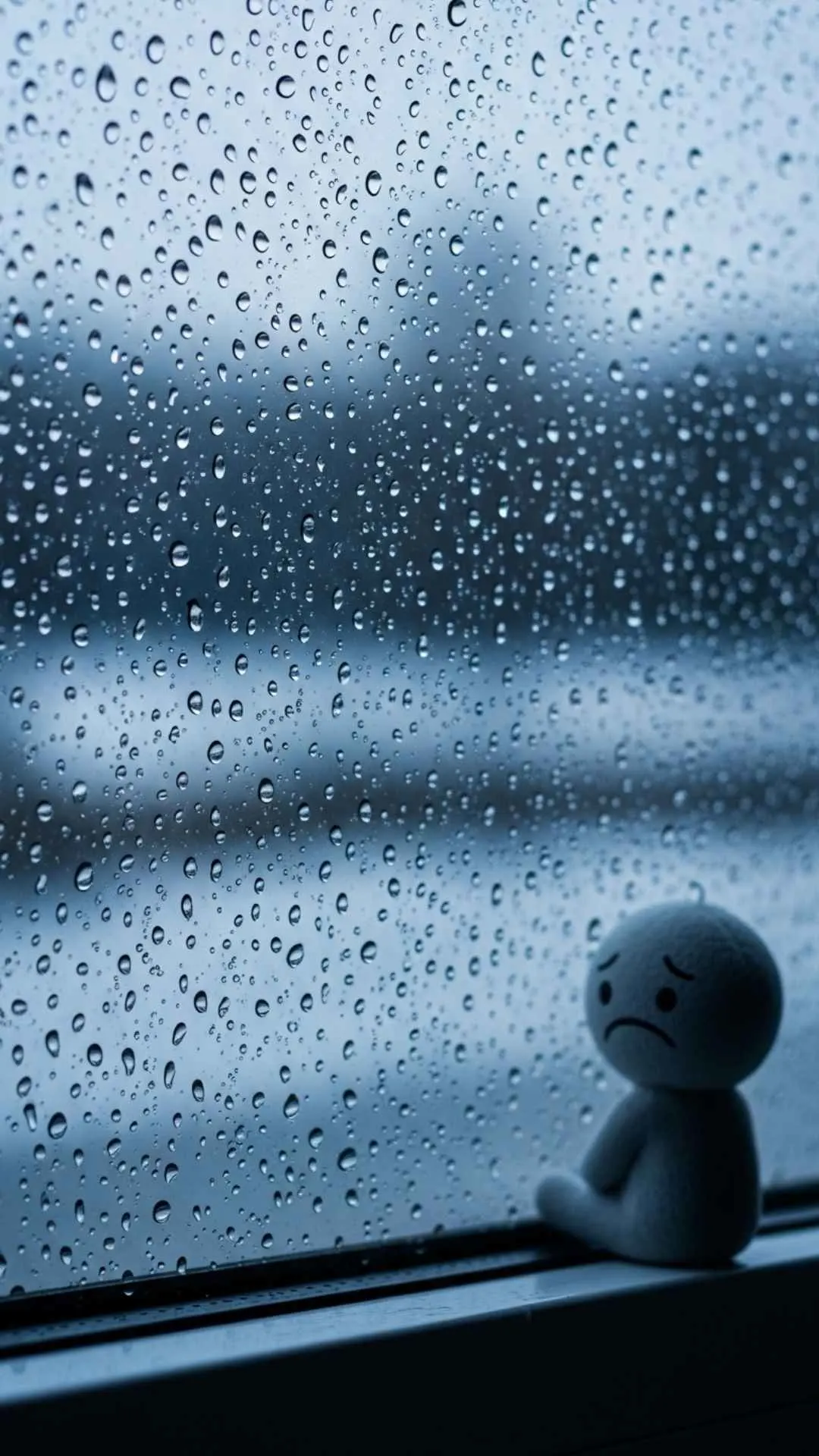 A gloomy 'lonely DP' showing a sad smiley watching rain on a window. This atmospheric image is a popular HD free download for a 'sad smiley DP for WhatsApp' in India, expressing a feeling of being alone and sad.
