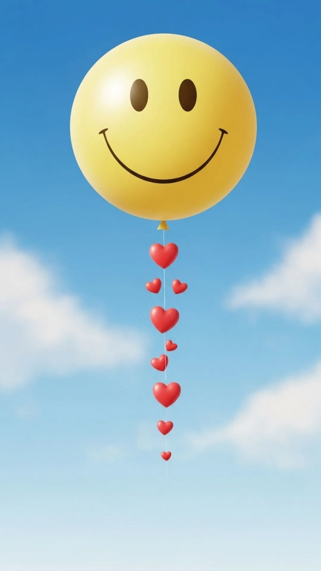 A whimsical love smiley image for DP, depicted as a heart-shaped balloon floating in a bright blue sky. This free 4K image symbolizes joy and elevated love, perfect for a happy WhatsApp or Instagram profile picture.