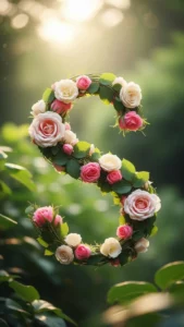 A beautiful floral S letter DP, gracefully formed by intertwining pastel pink rose petals and green leaves, set against a soft, dreamy bokeh background of a sunlit Indian garden. This cute S name DP for girls offers an aesthetic and romantic profile picture choice, perfect for expressing sweetness and natural charm on WhatsApp or Instagram