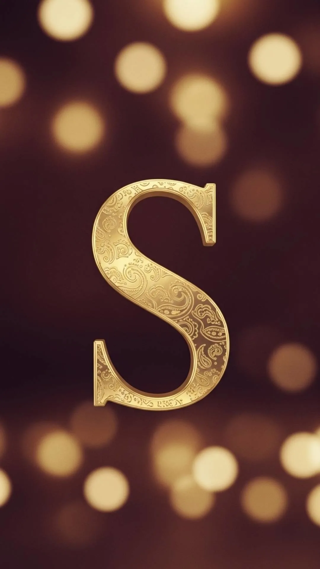 A stunning 3D golden S letter DP, intricately designed with subtle Indian filigree patterns, set against a soft, festive bokeh background of warm gold and deep maroon lights. This elegant S name DP is perfect for stylish and luxurious WhatsApp or Instagram profile pictures, offering a unique blend of modern attitude and traditional aesthetic for users in India.