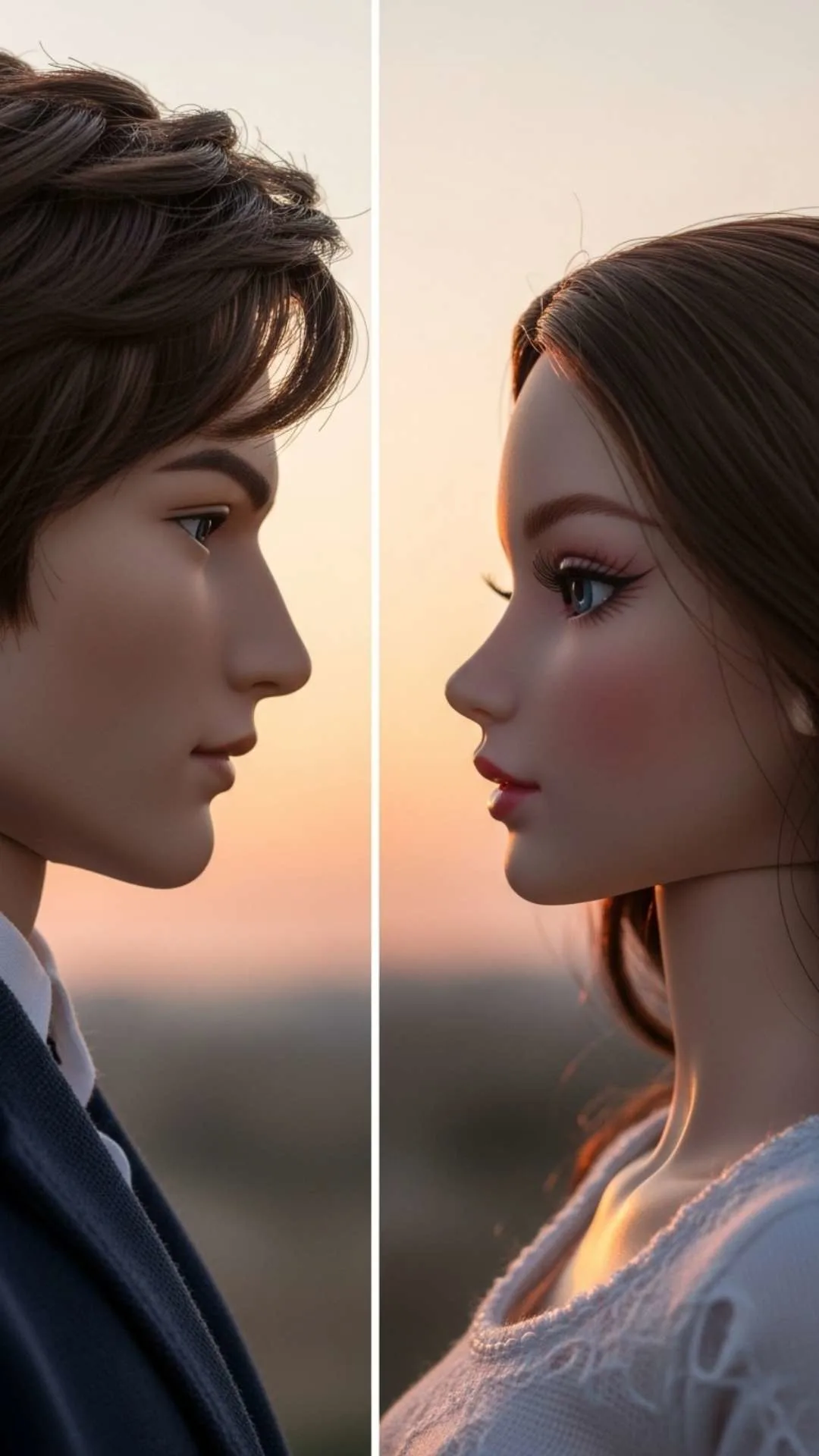 A romantic "Couple DP for WhatsApp" from the Majekfilms.com collection, designed as a "matching set" to "share your bond". This "Stylish Couple DP for Facebook" or WhatsApp is a free HD download, showing two dolls in profile, forming a complete picture of love.