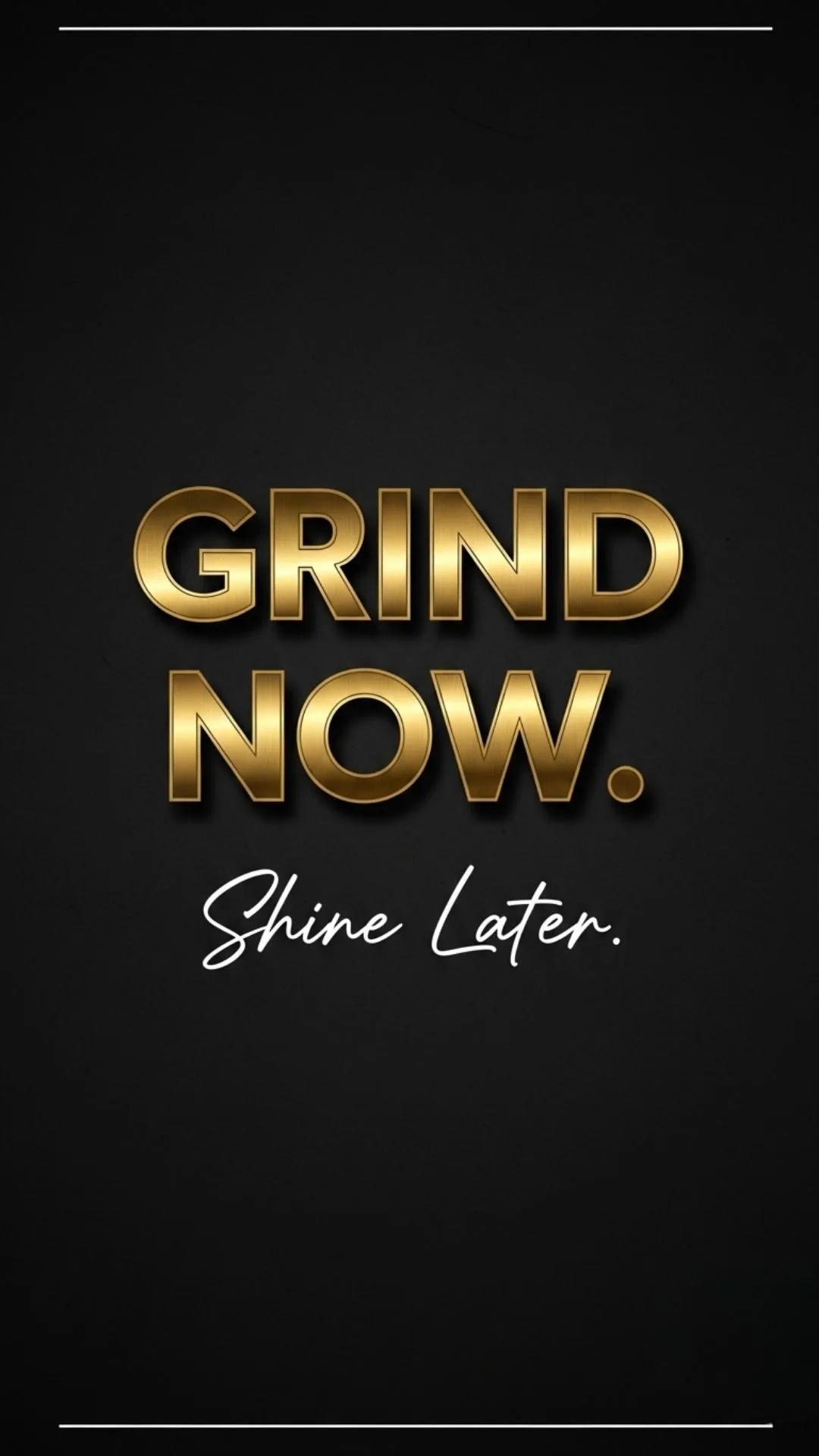 A 9:16 'cool' motivational DP with the 'attitude' quote 'Grind Now. Shine Later.' in gold and white text on a dark background. This 'hustle' DP is a popular choice for ambitious boys and girls in India to stay motivated for success. Find more free 4K 'Attitude DP Images' on Majekfilms.com.