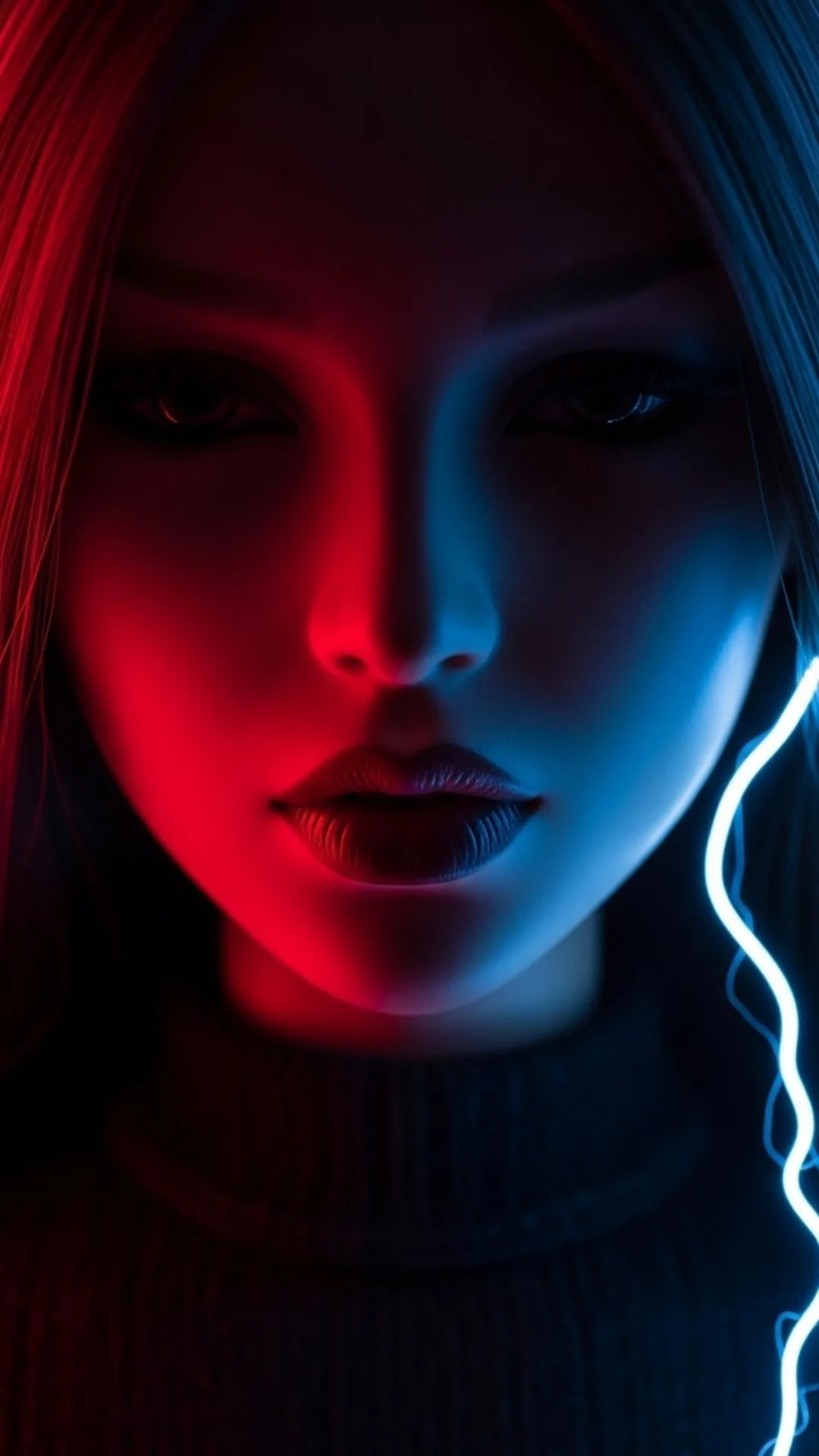 An artistic neon 'killer attitude doll dp' for making a 'strong message' on WhatsApp. This HD image from the Majekfilms.com 'Attitude WhatsApp DP' guide shows a doll's face in shadow, lit by red neon, perfect for users with a 'strong personality' in 2025.