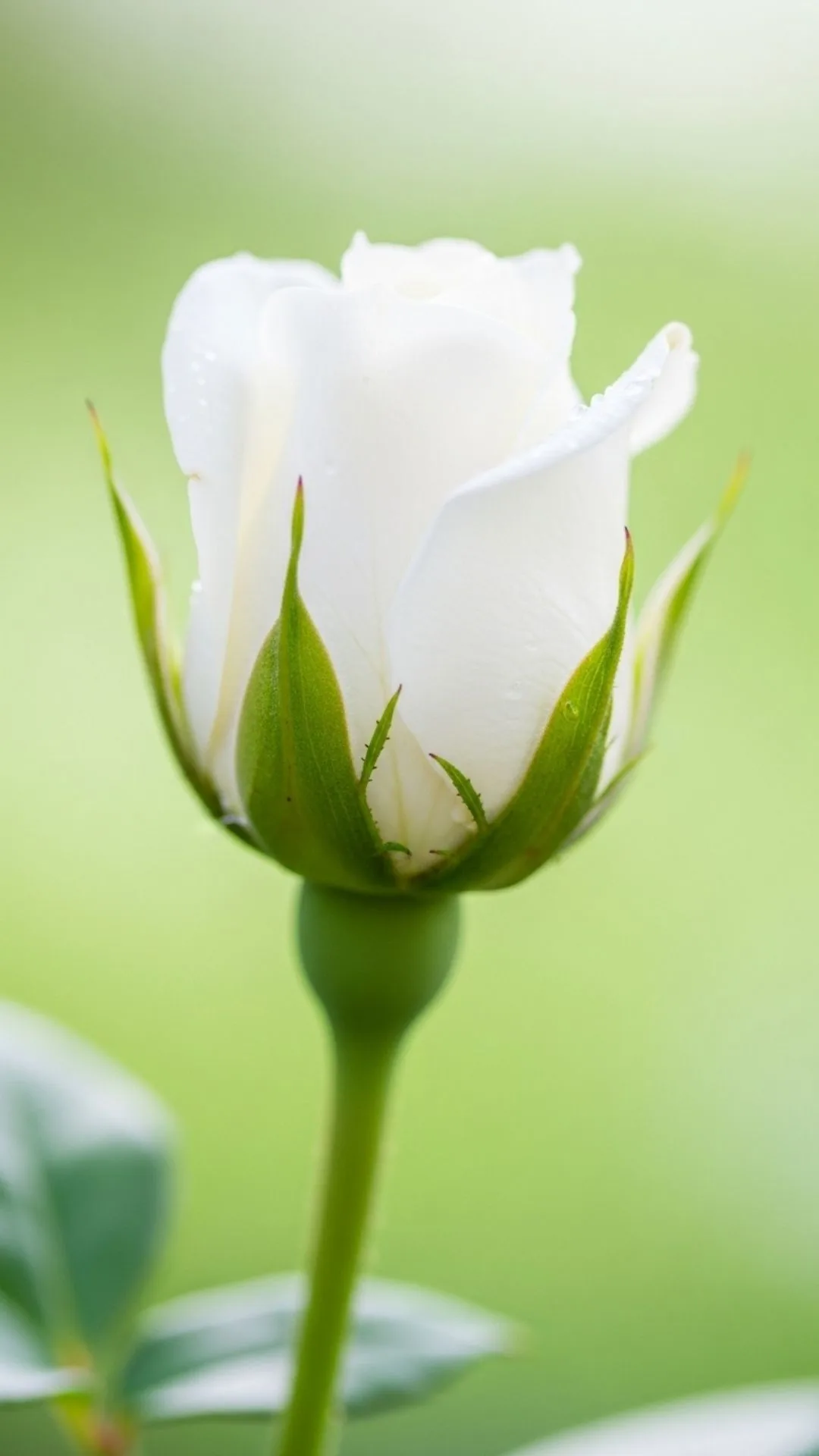 A pristine 4K HD white rose bud DP, symbolizing new beginnings, innocence, and pure hope. A beautiful white rose image for a fresh profile picture