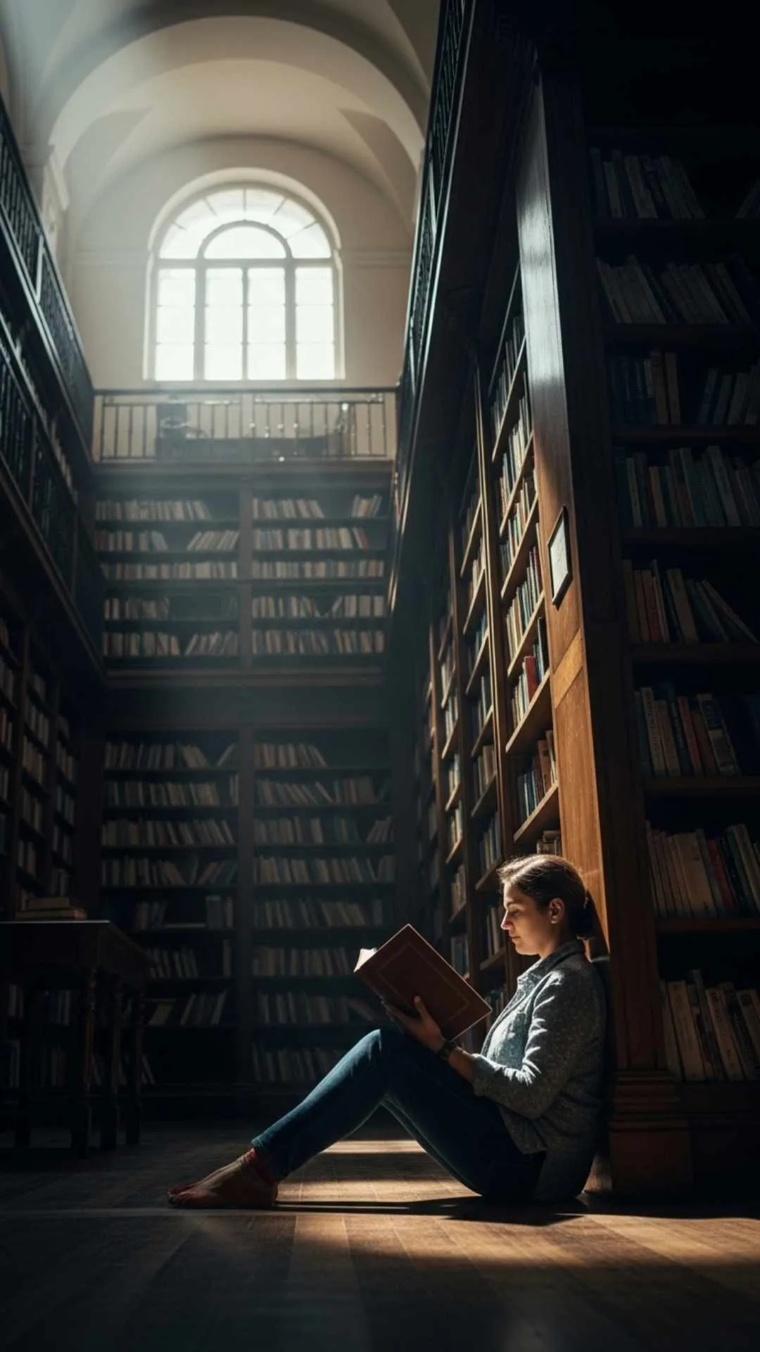 Inspirational book DP for profile, showing a person reading in a grand Indian library, symbolizing the psychology of a book lover: an 'inner shield,' an 'emotional anchor,' and a 'social filter.' A powerful, aesthetic DP for deep thinkers and book lovers in India.