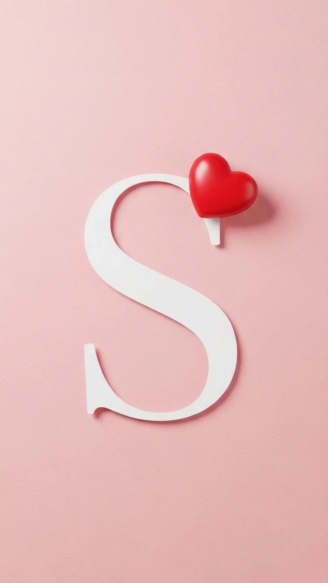 A cute S letter DP for girls, featuring a clean white calligraphic 'S' with a small, vibrant 3D red heart attached. This minimalist and aesthetic love-themed DP is available in HD for a sweet WhatsApp or Instagram profile. Free download from Majekfilms.com