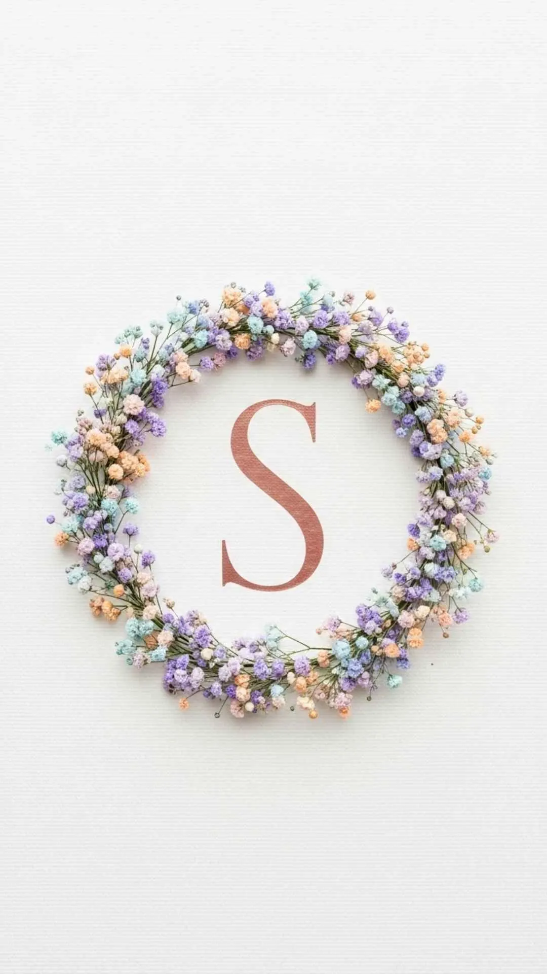 An aesthetic S letter DP for girls, featuring an elegant rose gold 'S' inside a delicate pastel flower wreath. This charming and simple S name DP is a stylish, cute, and free HD 4K download for a unique WhatsApp profile picture in India