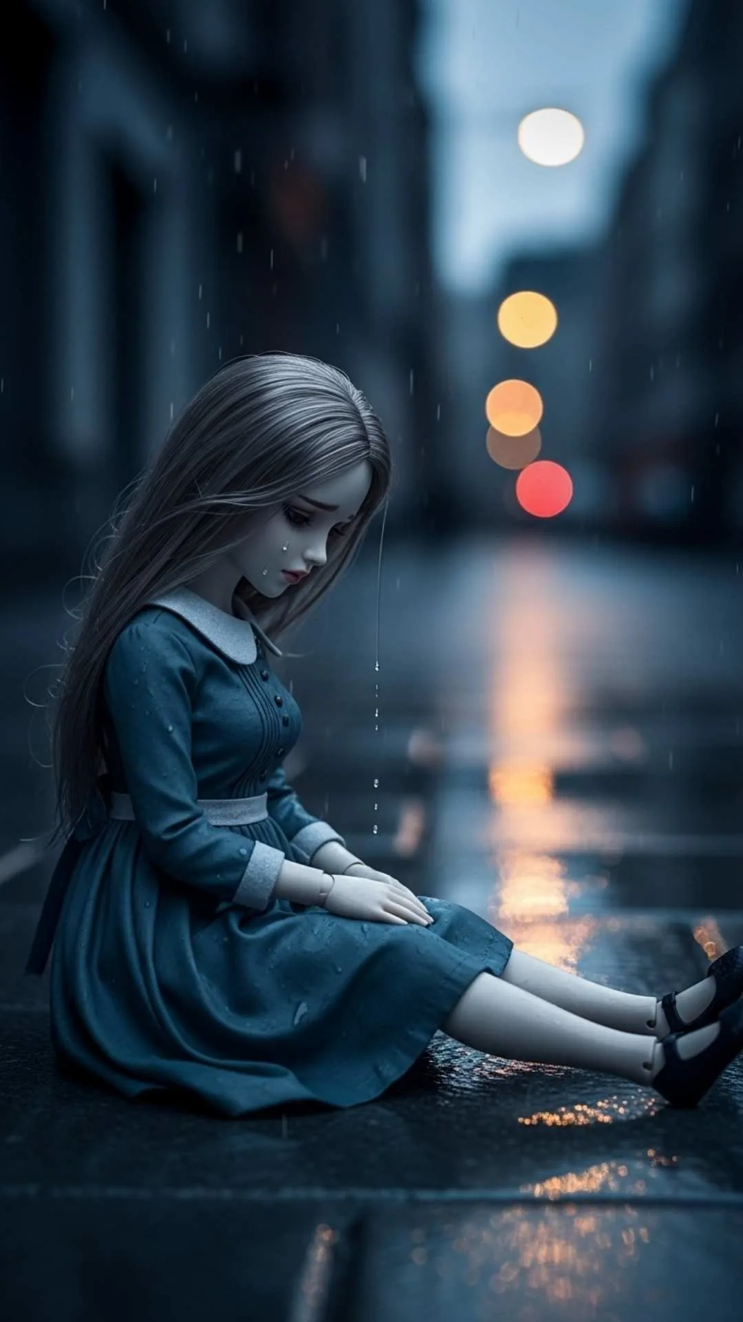 A 4K HD 'sad doll dp' of a doll 'sitting alone in the rain', from the Majekfilms.com 'Sad WhatsApp DP' collection. This artistic and 'melancholy' image is perfect for a 'lonely dp' to express feelings of 'reflection' or a 'broken heart'.