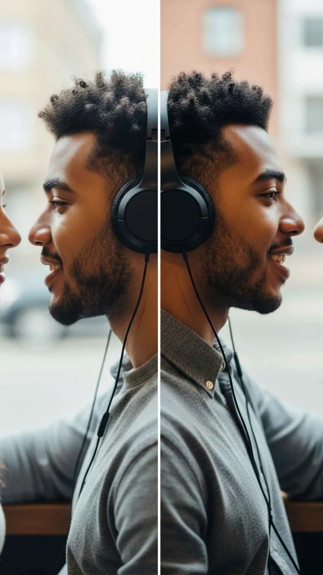 A relatable matching DP showing two friends sharing headphones, a casual yet meaningful best friend DP for WhatsApp to highlight shared moments and an inseparable connection.