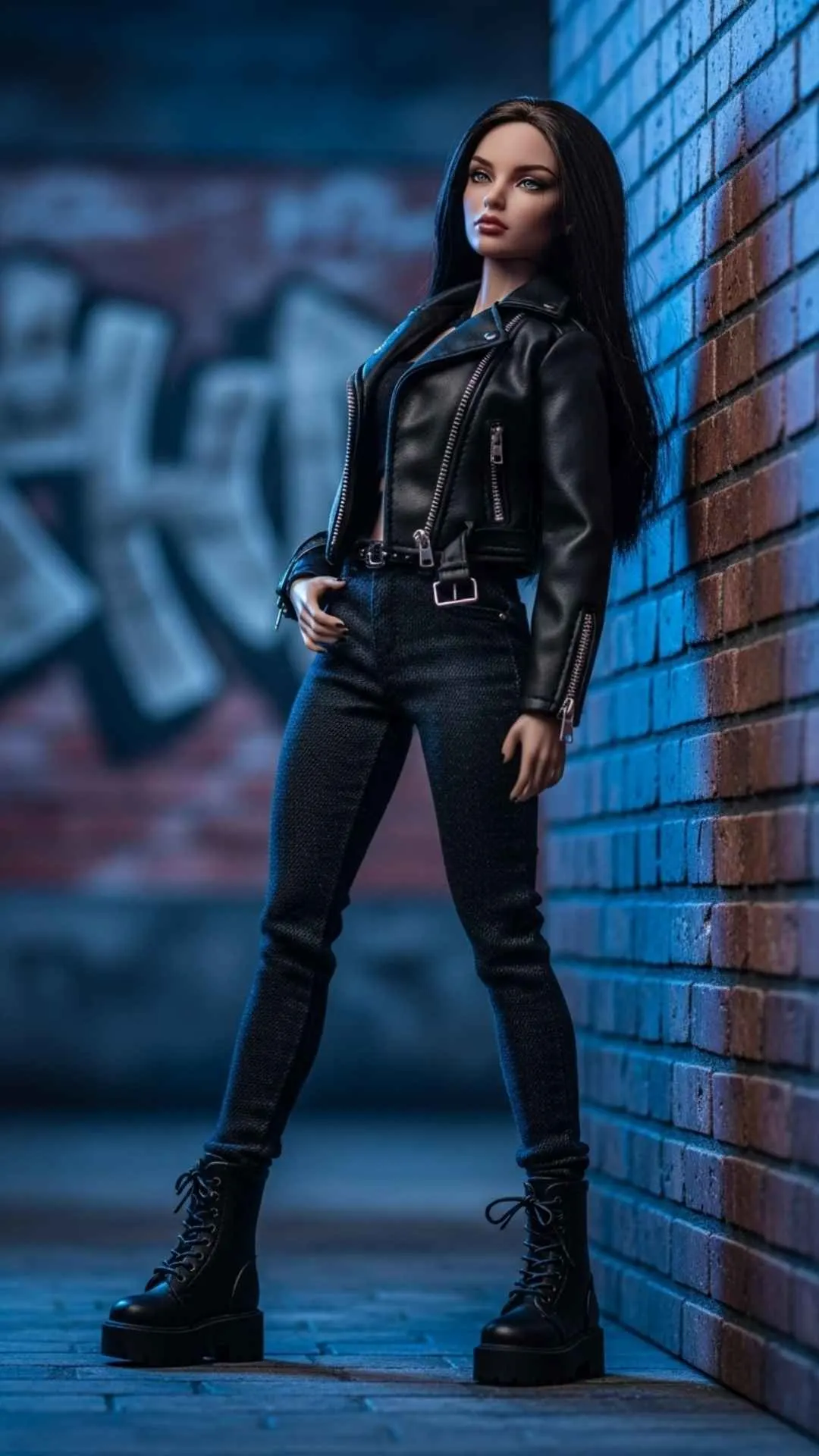 A full-body 'stylish doll dp' in a confident pose, illustrating the 'bad girl aesthetic' from the Majekfilms.com guide. This 'attitude doll dp for WhatsApp' features a doll in a high-fashion leather jacket, available for free download in the 'Attitude DP Images 2025' gallery.
