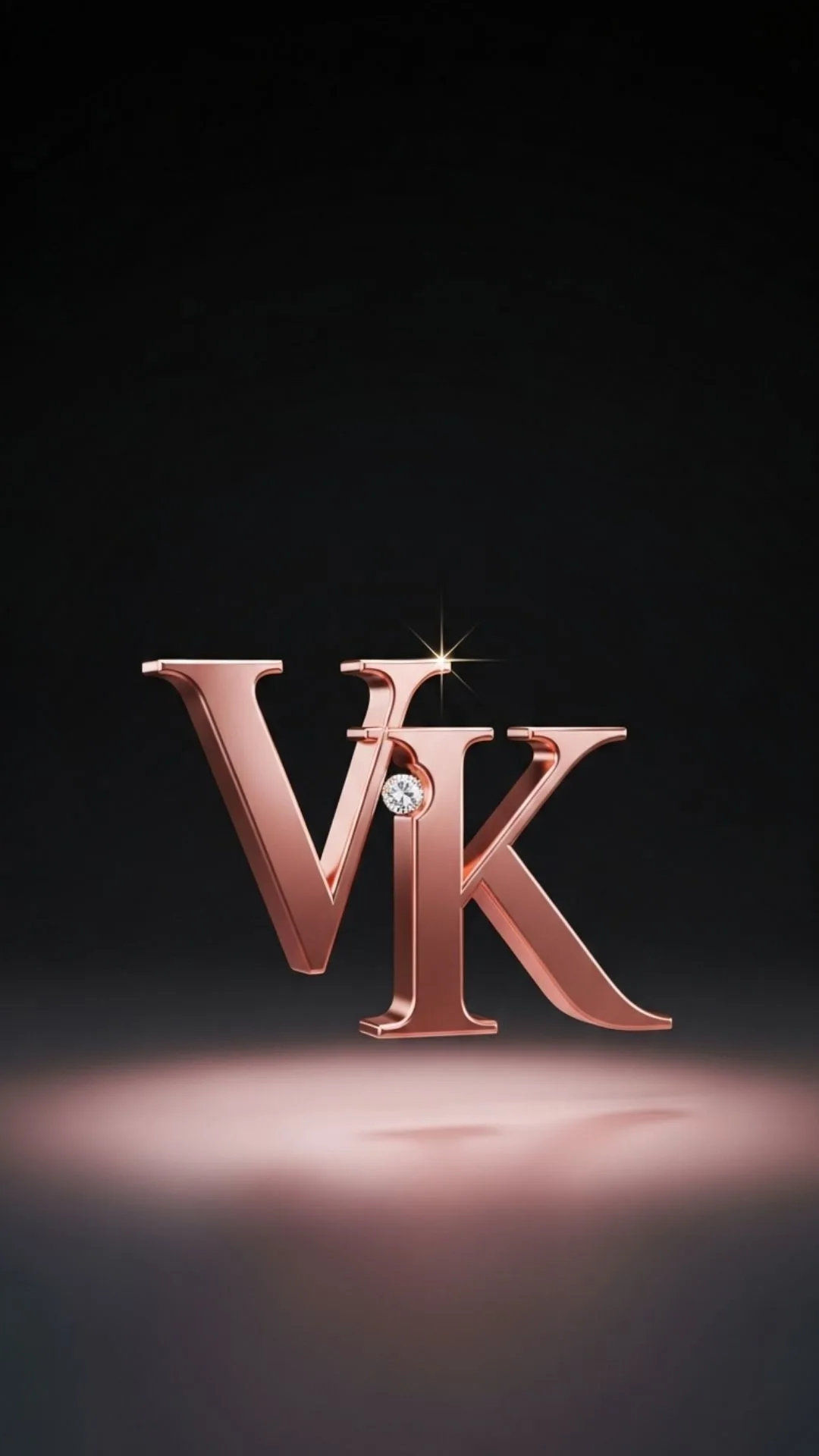 A stylish 'V and K' couple DP for WhatsApp, showing the letters 'V' and 'K' intertwined in a 3D rose-gold design. This 'V K love dp' is perfect for couples in India looking for a romantic and elegant profile picture. Keywords: V K name dp, couple dp V K, V letter K letter love image, V K wallpaper 4K, V name dp stylish, love V K.