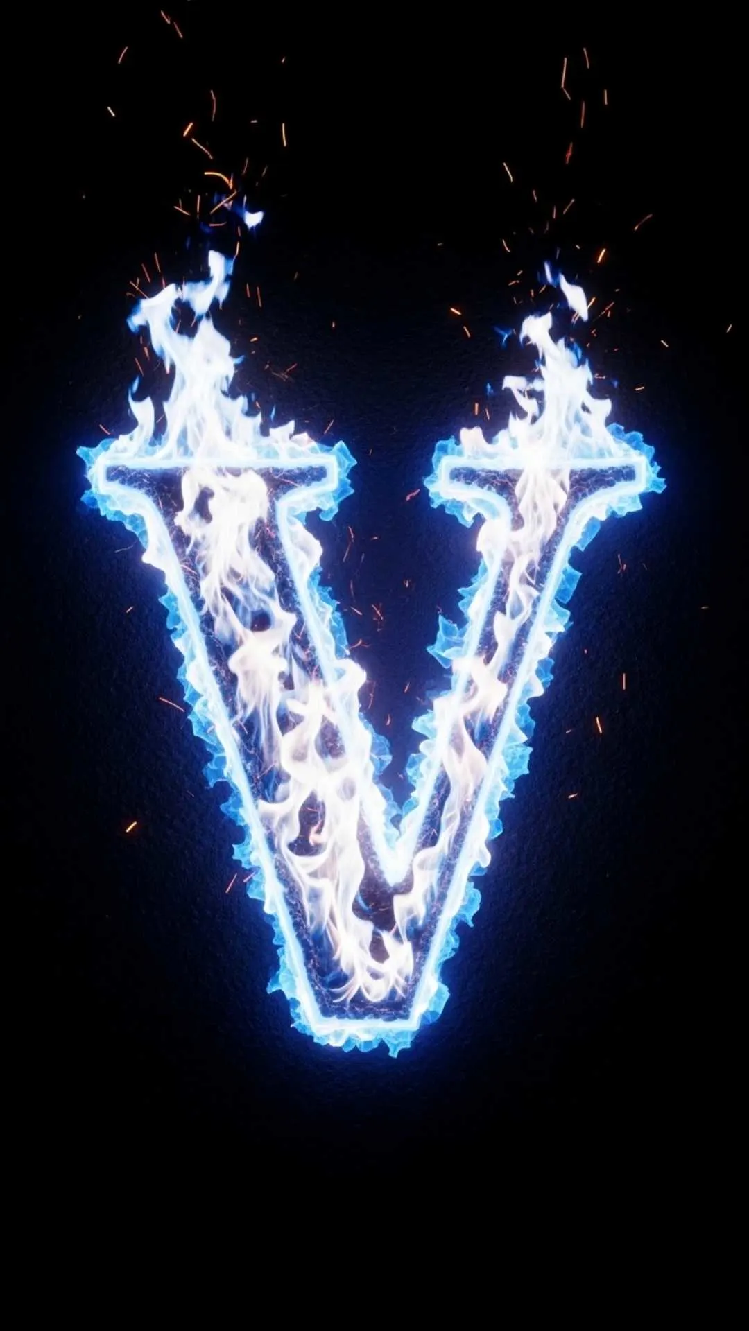 A striking 4K 'V' letter image for DP, featuring the letter 'V' forged from mystical blue fire against a pitch-black background, symbolizing a powerful attitude. This 'cool V name dp' is perfect for boys in India seeking a stylish WhatsApp or Instagram profile picture. Keywords: fire V letter dp, blue fire V, V name dp stylish, V letter images for boys, V alphabet 4K
