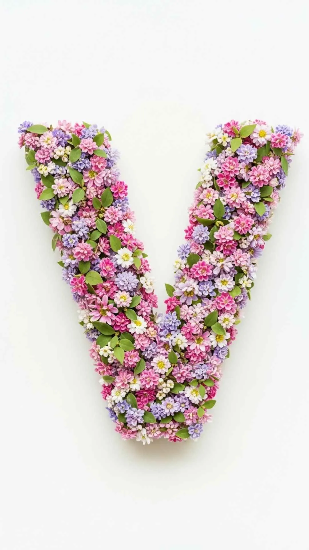 A beautiful 4K 'floral V letter dp' featuring the letter 'V' made entirely from delicate ditsy flowers and wrapped in an elegant wreath. This 'aesthetic V name dp' is perfect for a girl's WhatsApp or Instagram profile picture in India, ideal for searches like 'cute V letter images for dp girl' or 'V alphabet flower wallpaper'.