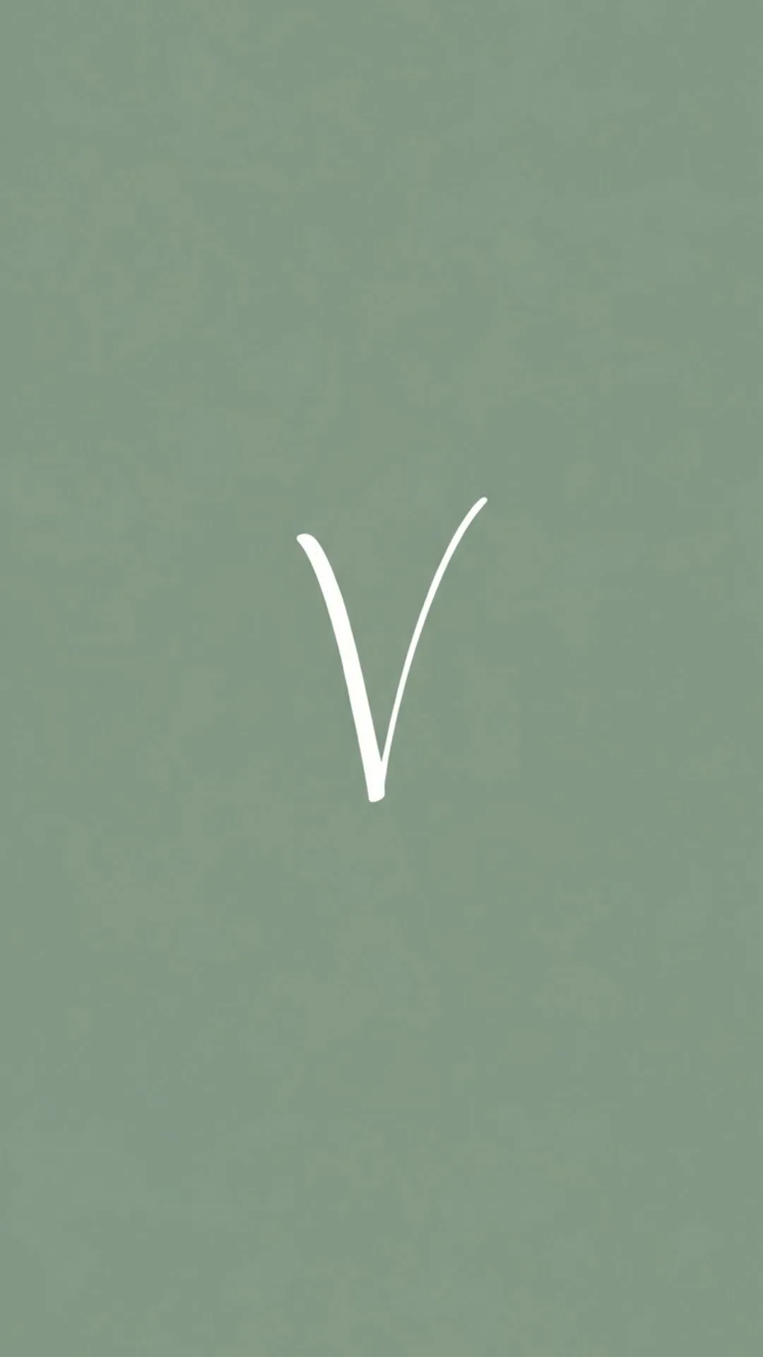 A 4K 'aesthetic minimalist V letter dp' featuring a simple, elegant white calligraphy 'V' on a solid, 'sage green' background. This 'stylish V name dp' is perfect for a modern, clean, and aesthetic Instagram profile in India. Keywords: aesthetic V dp, minimalist V letter wallpaper, V name dp stylish, V letter calligraphy white, V dp for girls, sage green