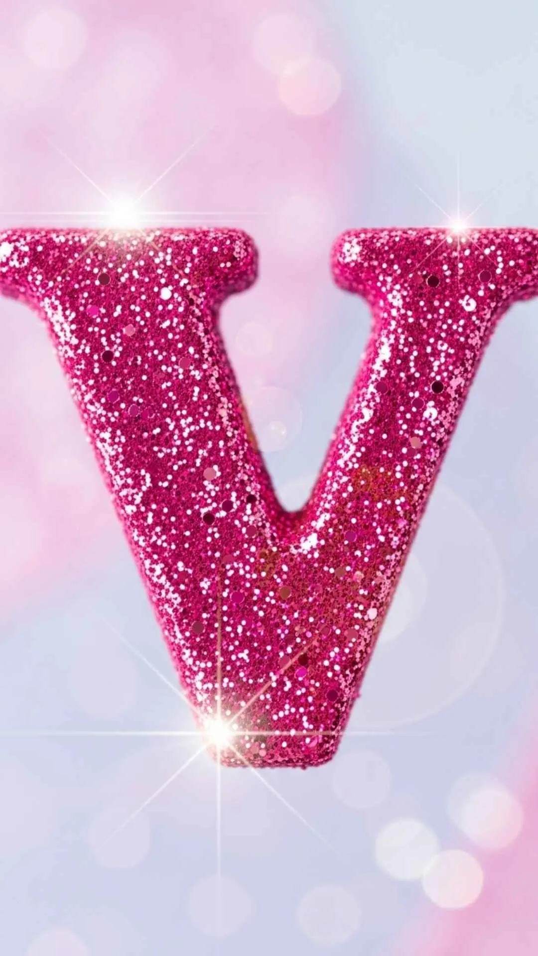 A fun and 'cute 4K V dp' featuring the letter 'V' completely covered in sparkling pink glitter, creating an eye-catching, joyful look. This 'stylish V letter image for dp girl' is a top download for WhatsApp or Instagram profiles in India. Keywords: V letter glitter dp, pink V name dp, V alphabet sparkle, cute V dp 4K, V letter images for dp girl.
