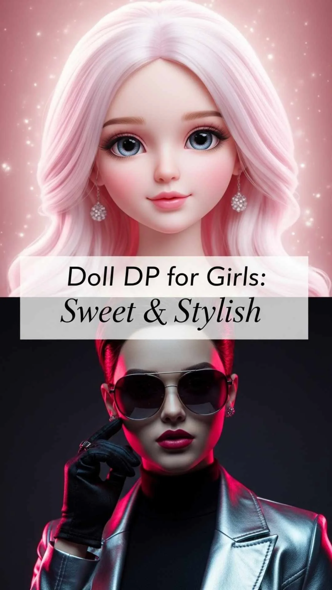 A split-image from the Majekfilms.com "Doll DP for Girls" collection, showing the range from "sweet and innocent" to "bold and fashionable" styles. This is a perfect "WhatsApp DP for Girls" or "Instagram DP for Girls" HD profile picture for expressing a unique personality in India.