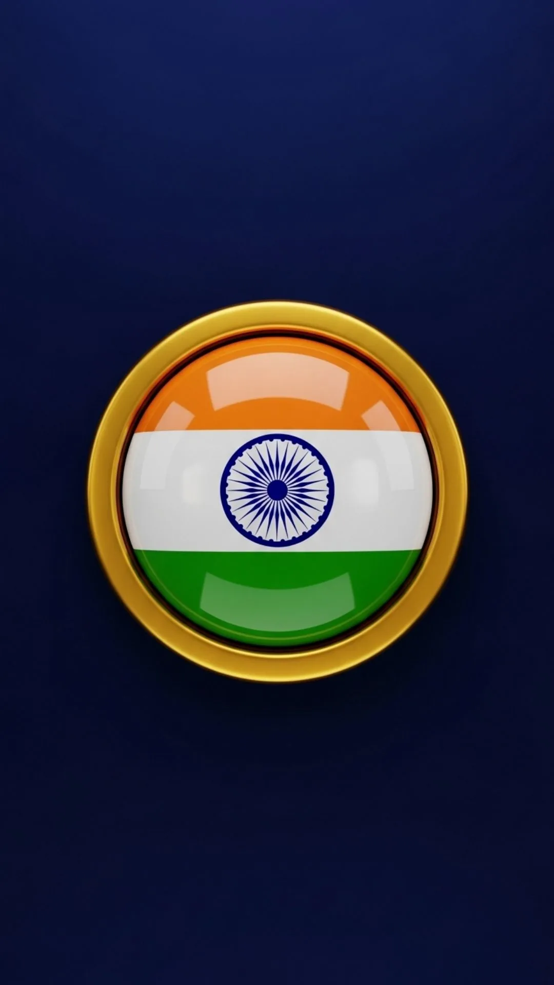 A premium '3d Indian flag DP' emblem with a gold metallic edge. This 9:16 wallpaper showcases a glossy, round Tiranga icon, optimized for a high-quality WhatsApp or Facebook profile picture. A helpful download for a respectful and stylish DP