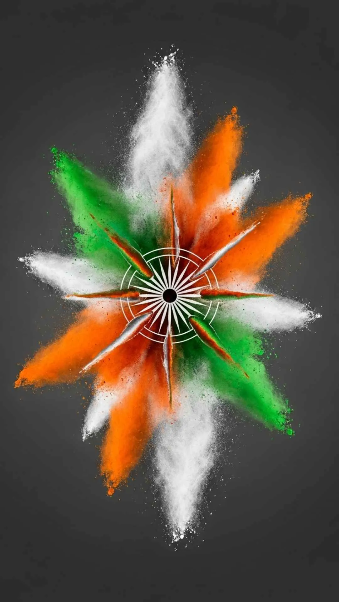 A creative, abstract Flag of India DP in 9:16 format, featuring a stylish color splash of saffron, white, and green. This unique and aesthetic Tiranga wallpaper is a modern DP idea, reflecting a unique 'attitude' for your profile.