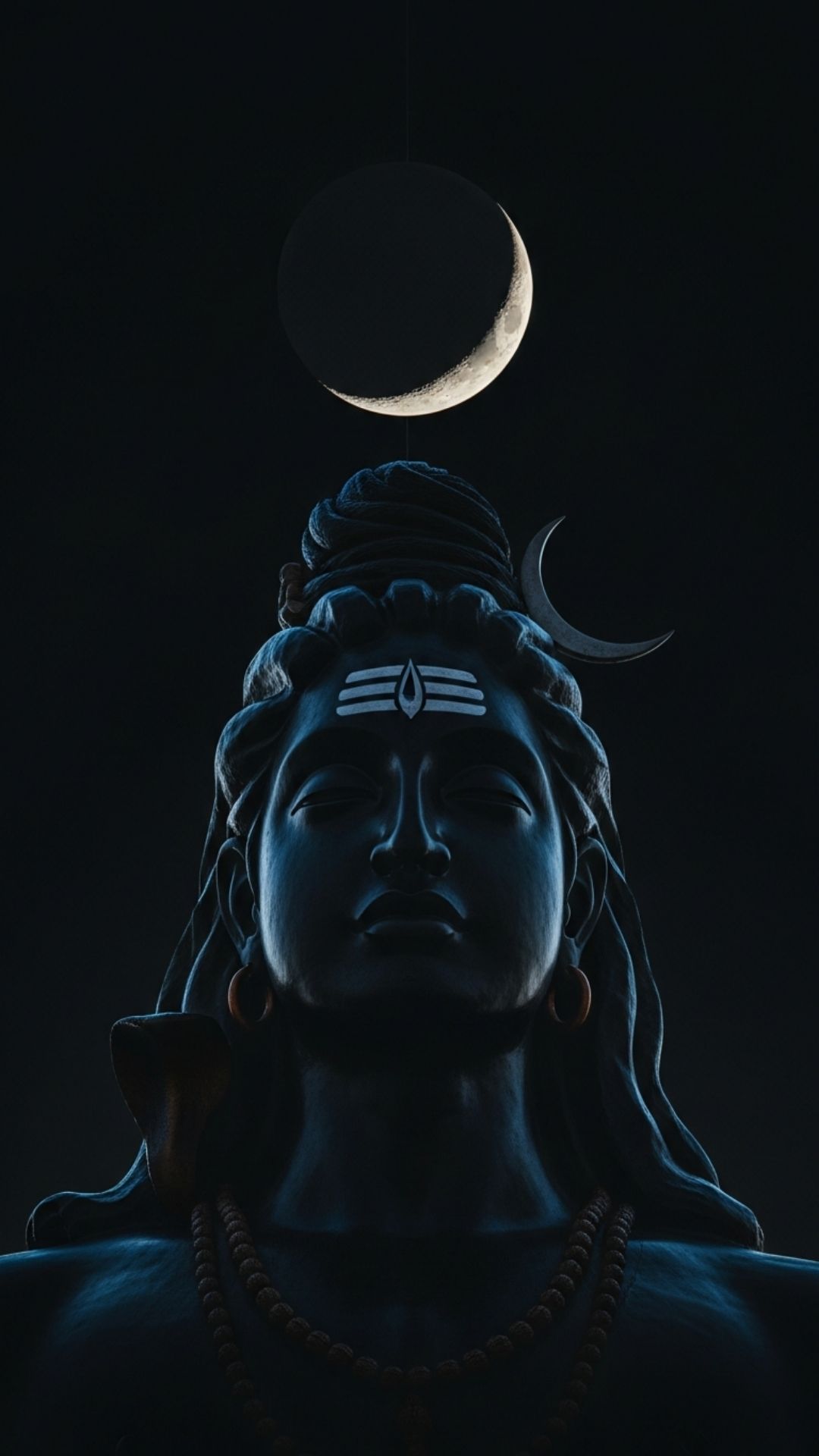 Minimalist Adiyogi Shiva DP in pitch black, featuring the iconic silhouette of the First Yogi with a crescent moon. This high-contrast, elegant image is optimized for WhatsApp Dark Mode and AMOLED screens. It symbolizes the infinite void and inner silence, perfect for users seeking a sophisticated and mysterious Mahadev profile picture.