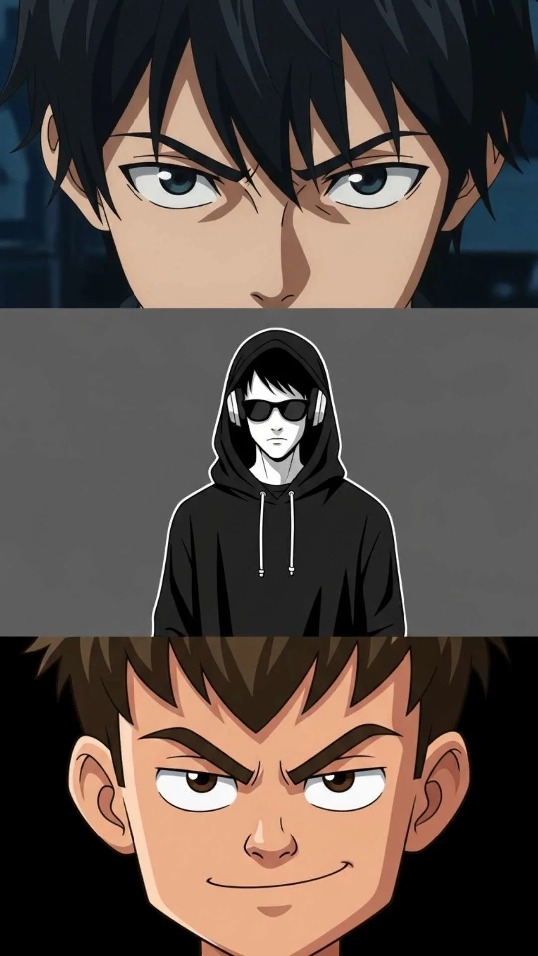 A collage of the top 2025 'cartoon images for DP for boys,' showcasing the three main trends: 'cool anime' (like Gojo), 'stylish minimalist hoodie,' and 'attitude' (smirk). This visual guide helps users identify and choose the perfect profile picture style that matches their search intent and personality.