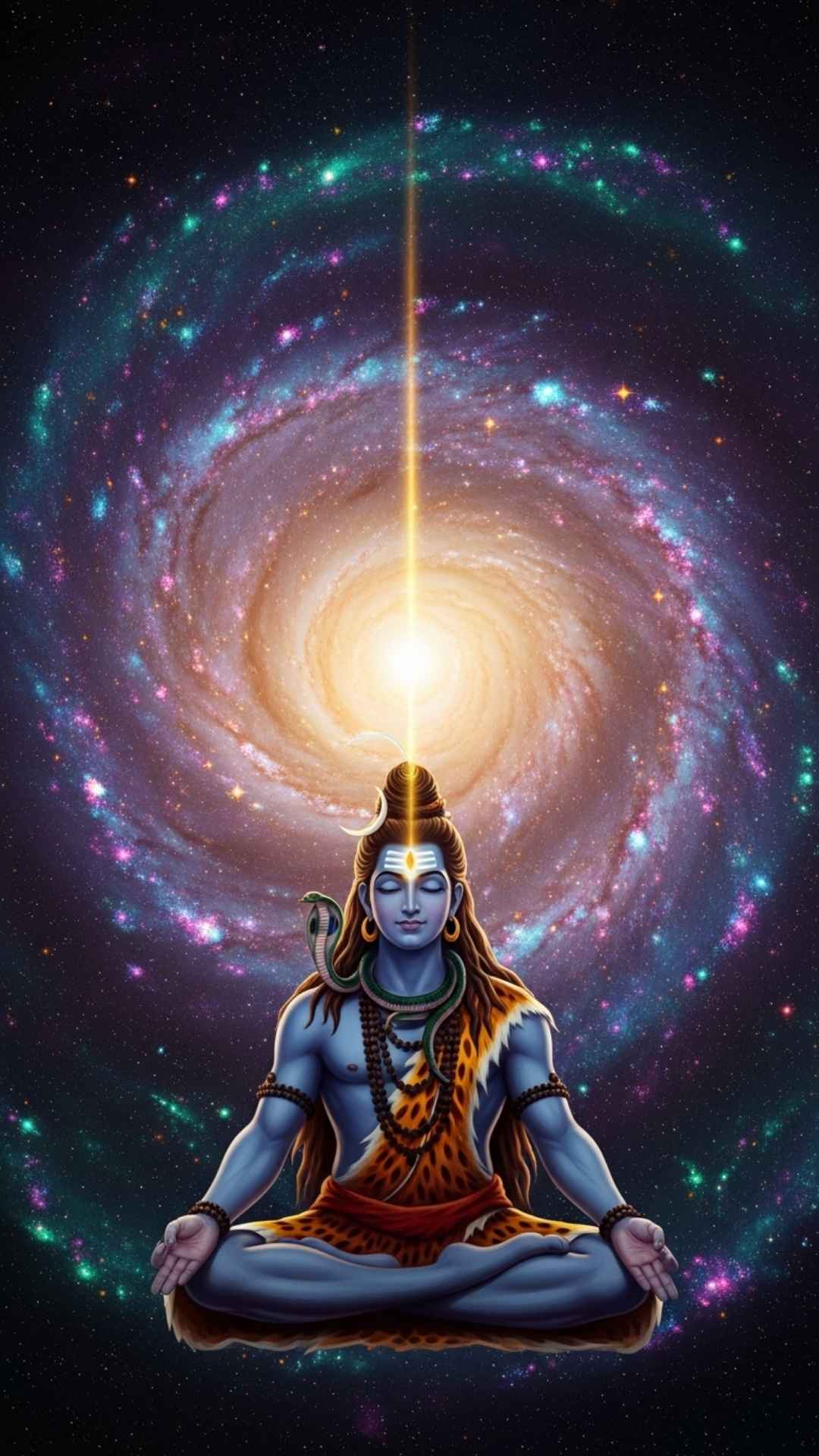 4K Cosmic Mahadev wallpaper for mobile featuring a hyper-realistic galaxy background with millions of distinct stars. This 8K digital art is optimized for OLED screens, offering deep blacks and vibrant colors. A professional-grade image for users who want a stunning, noise-free Bholenath background.