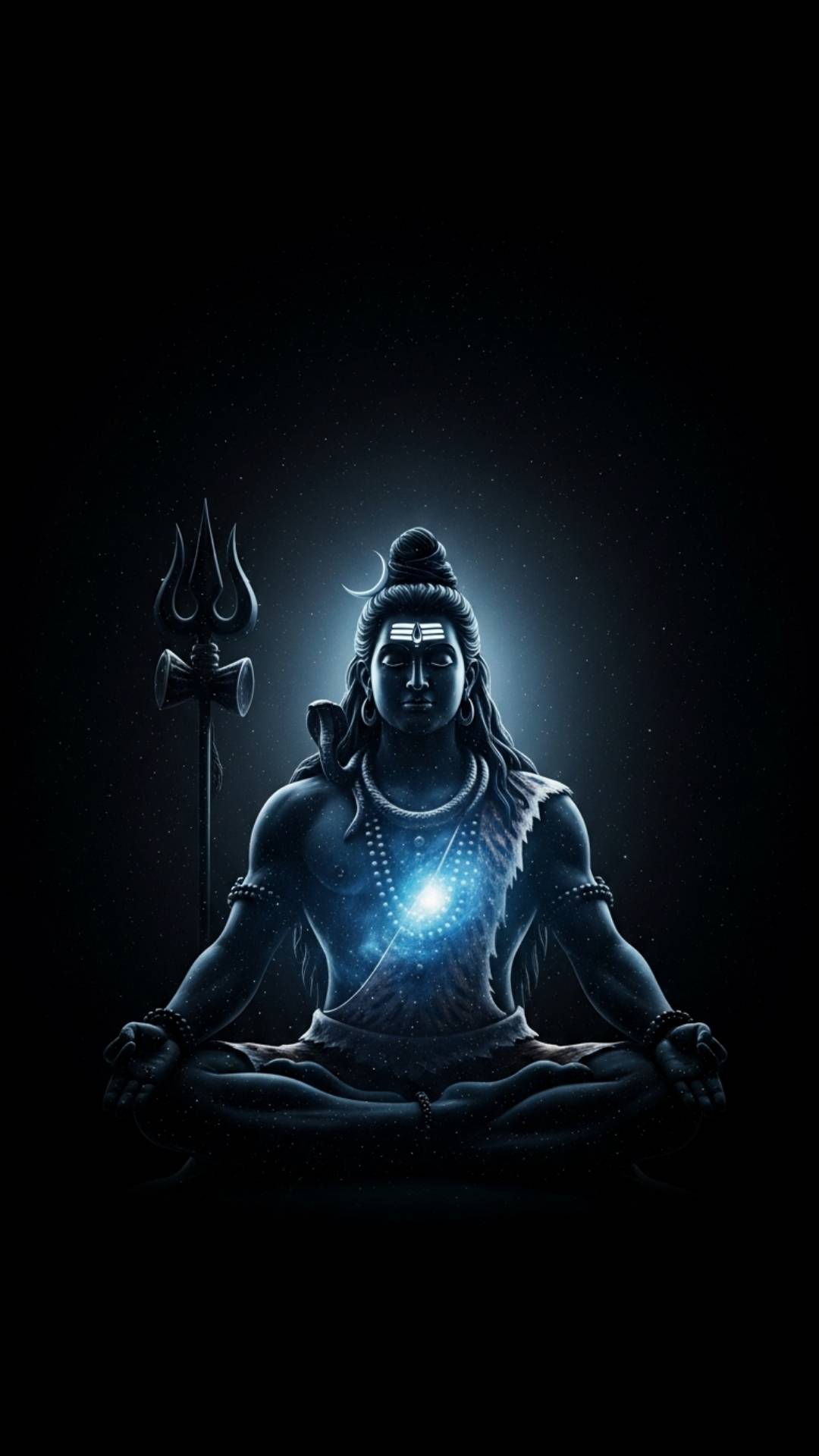 Cosmic Black Mahadev DP featuring a double-exposure art of Shiva meditating, with his form made of stars and galaxies. This aesthetic image visualizes the concept of 'Shiva is the Universe', blending deep mystery with spiritual calmness. A unique choice for those looking for a profound and artistic Bholenath wallpaper in HD.