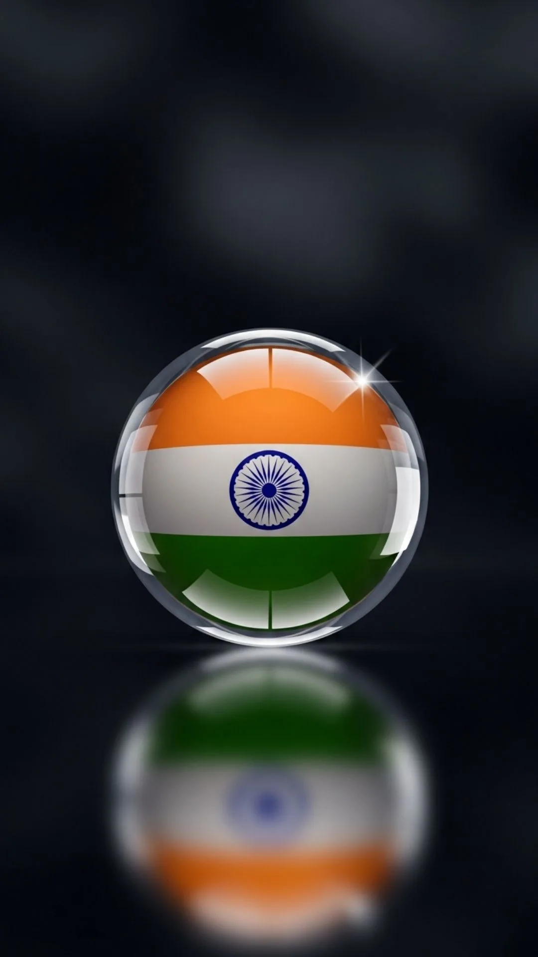 A unique 'Indian flag round DP' designed as a 4K crystal glass orb. This 9:16 HD image is optimized for social media, showing the Tiranga perfectly encapsulated in a glossy, round icon, providing a helpful solution to avoid cropping on Instagram