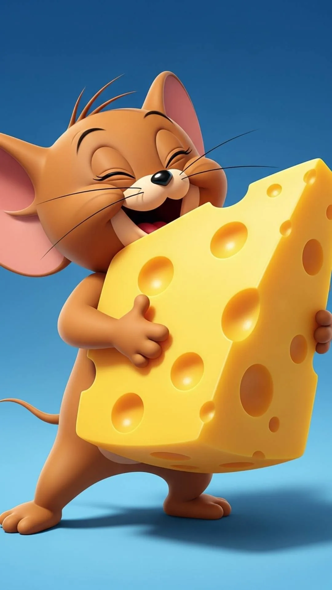 Cute Jerry DP with a giant block of cheese, radiating a positive vibe. This happy and funny HD PFP is a popular download for WhatsApp users in India, showing Jerry in pure bliss. A perfect cartoon profile picture.