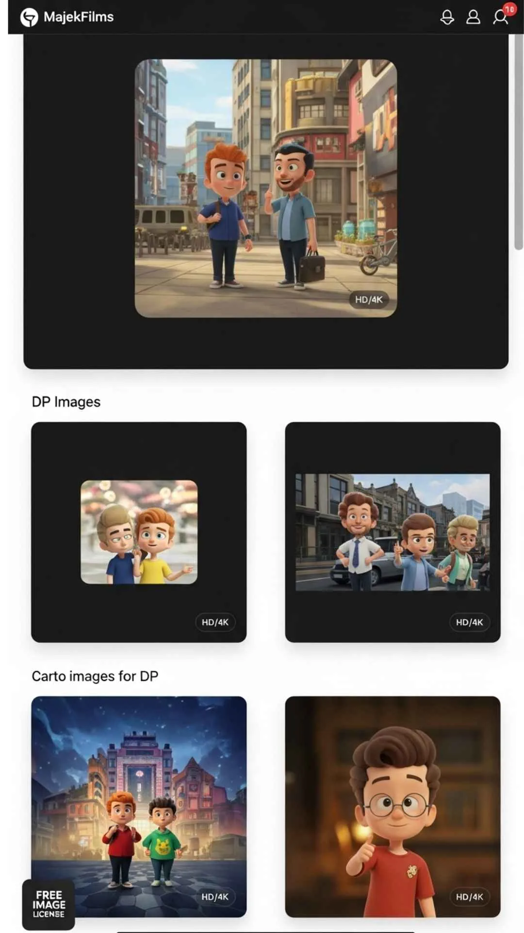 A showcase of high-quality, pre-optimized "cartoon images for DP" from a dedicated image hub like Majekfilms.com, featuring HD/4K resolution and a "Free Image License," demonstrating reliable sources for downloading crisp, pixelation-free profile pictures for WhatsApp and Instagram, directly addressing user need for quality and legal usage.