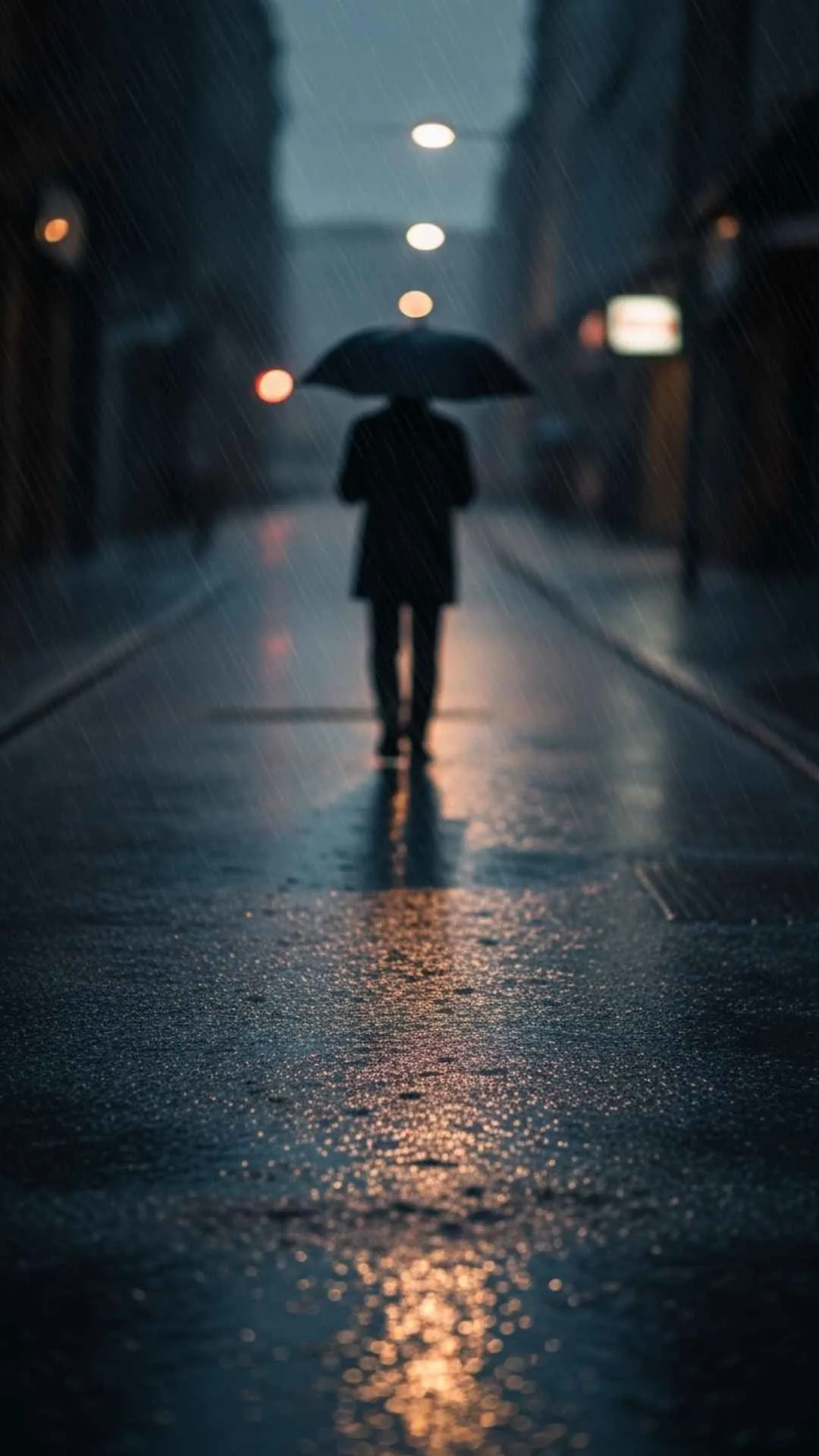 A minimalist rainy scene with a lone silhouette under an umbrella, perfect as a "Sad No DP Image" or "Lonely DP" for WhatsApp. This gloomy yet aesthetic wallpaper evokes feelings of solitude and introspection.