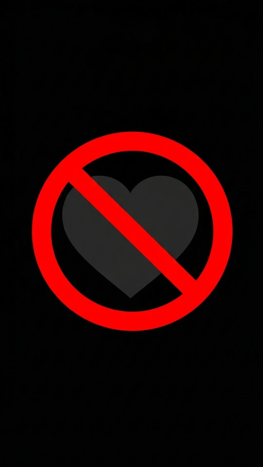 A "No Love DP" featuring a red prohibition symbol (🚫) over a heart on a black background. This impactful "No DP Image" clearly signals "no love" or "single life" for WhatsApp and Instagram profiles.
