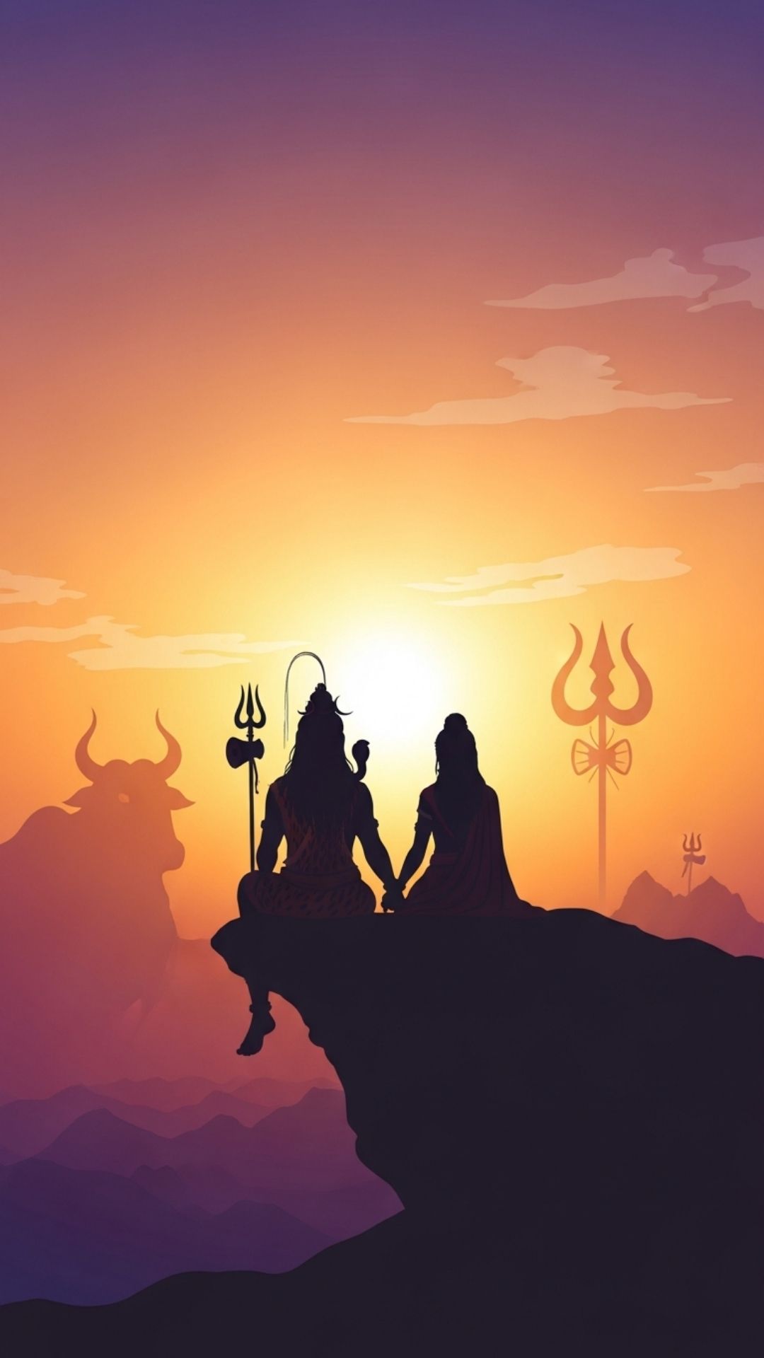 Romantic Shiv Parvati silhouette DP for couples sitting on Mount Kailash at sunset. This peaceful, aesthetic background captures the divine love between Mahadev and Shakti without showing facial details. A perfect choice for a Love WhatsApp DP that represents togetherness, trust, and a spiritual bond.