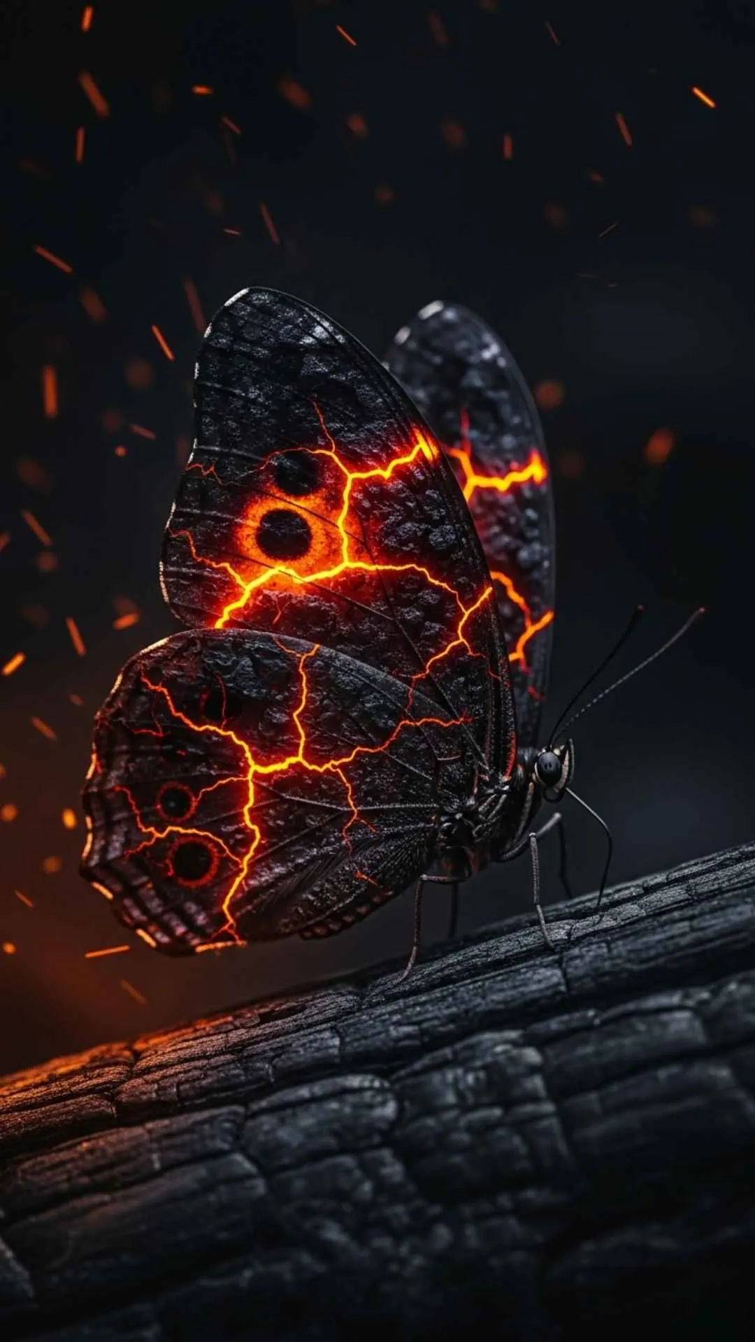 A strong, cool butterfly DP for boys, with a powerful, fiery attitude. This 4K photo shows a butterfly with lava-like wings, free for HD download. A unique and bold profile picture for WhatsApp. From Majekfilms.com