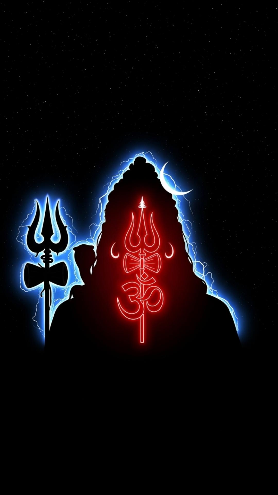 Stylish Neon Mahakal DP featuring a modern double-exposure silhouette of Lord Shiva with a glowing red Trishul and Om symbol. This abstract and minimalist digital art is designed for a unique, trendy WhatsApp profile picture. It combines traditional Hindu symbols with a futuristic, high-contrast aesthetic for a cool attitude statement.