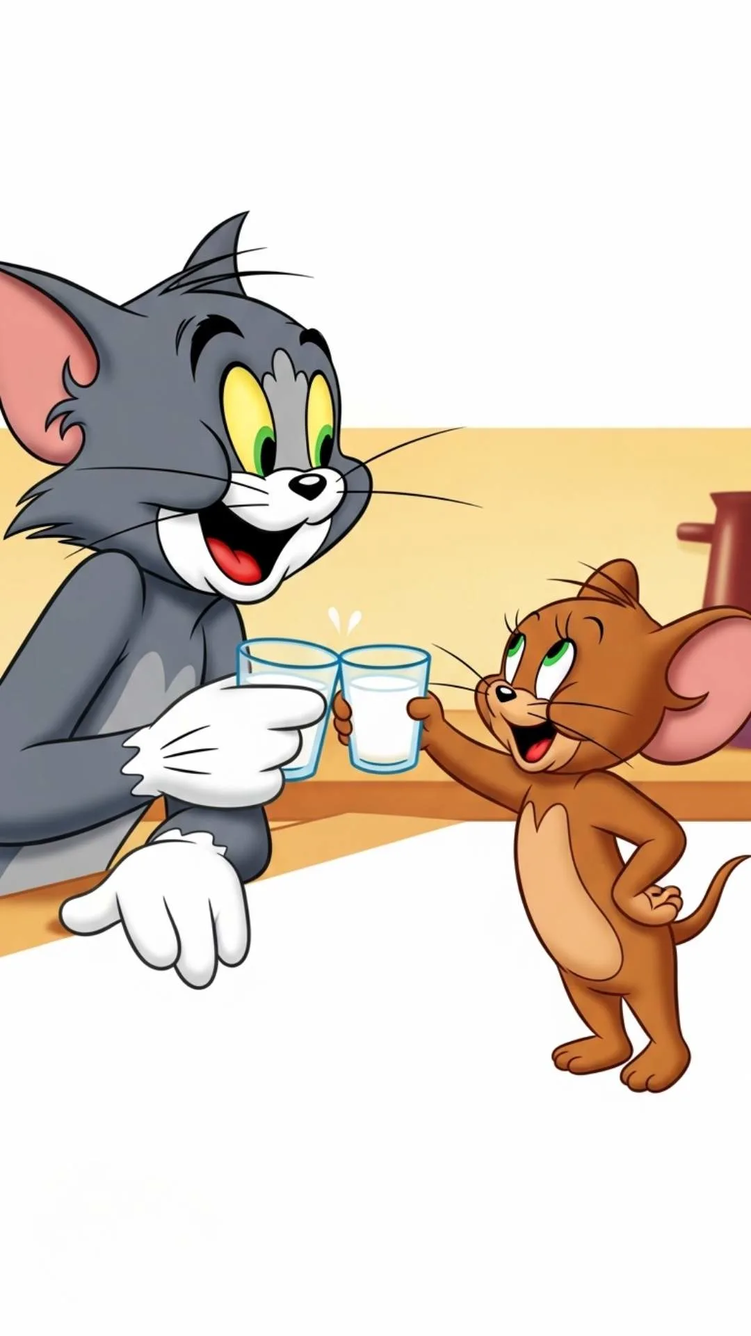 Cute Tom and Jerry 'cheers' with milk DP for best friends (BFF). This HD friendship day PFP captures a rare moment of celebration, a popular download for a matching WhatsApp profile pic for two friends in India