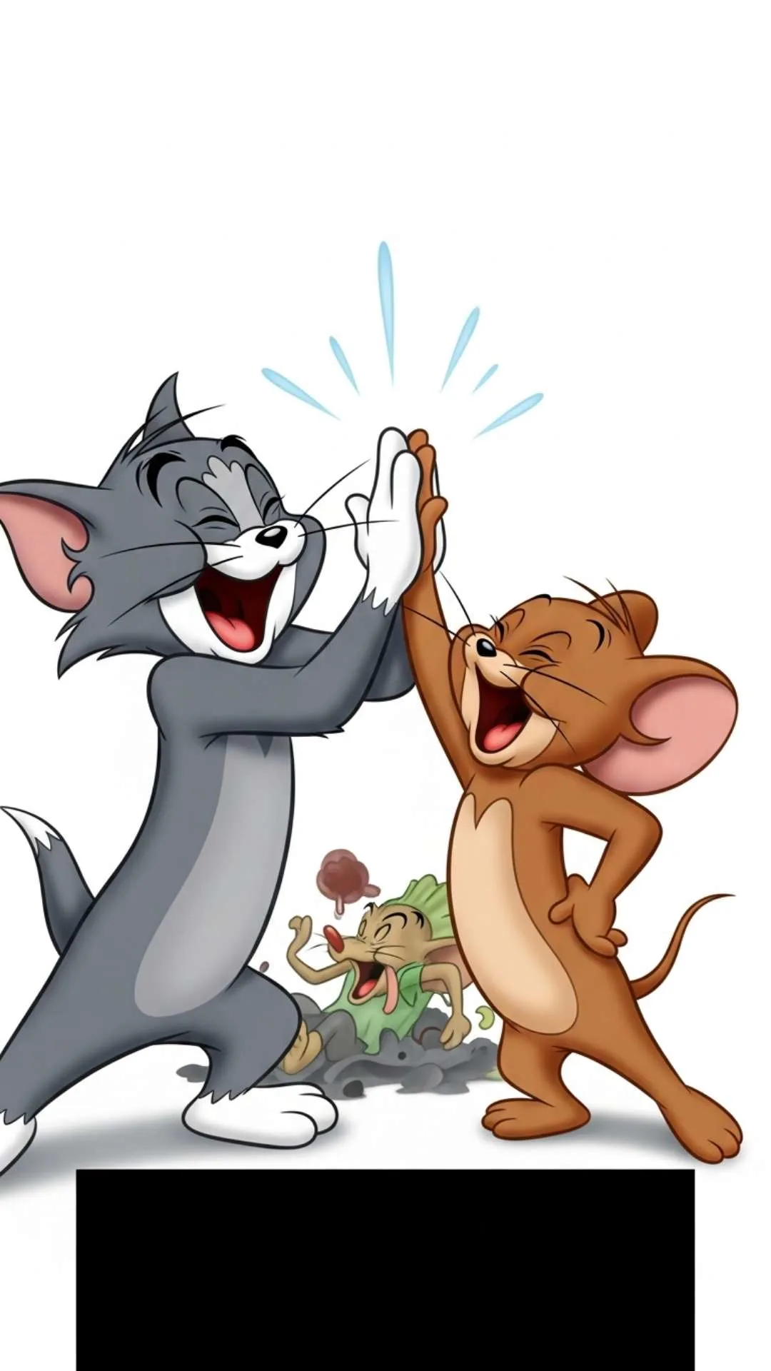 Funny Tom and Jerry victorious laugh DP for best friends. This HD PFP for two besties shows Tom and Jerry celebrating teamwork with a high-five, a perfect matching profile pic for WhatsApp in India to show a strong friendship bond.