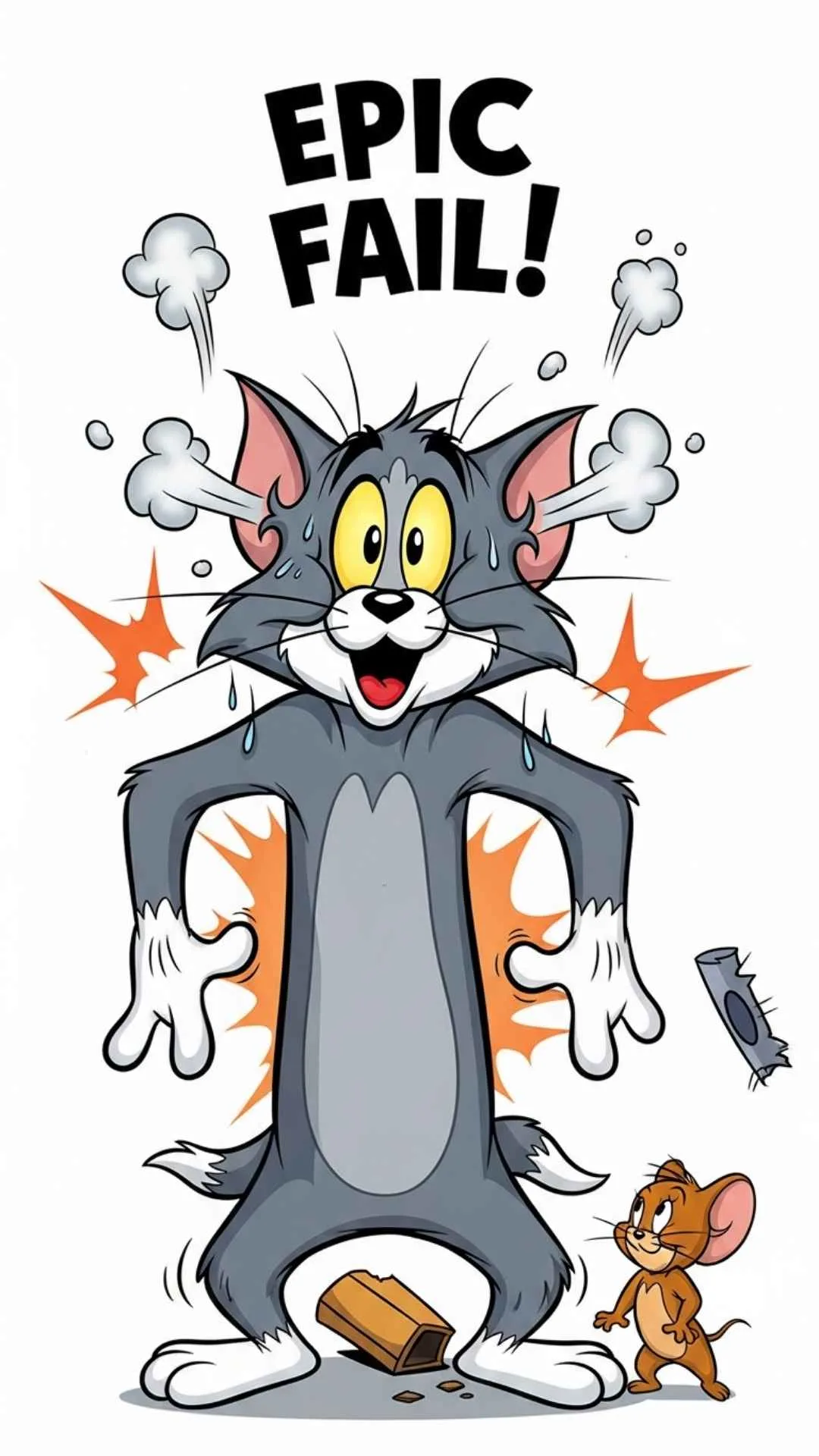 Hilarious attitude Tom and Jerry funny DP, capturing Tom's exaggerated epic fail after a chaotic chase. This expressive HD cartoon image is perfect for boys and meme lovers in India seeking an amusing and cool WhatsApp or Instagram profile picture.