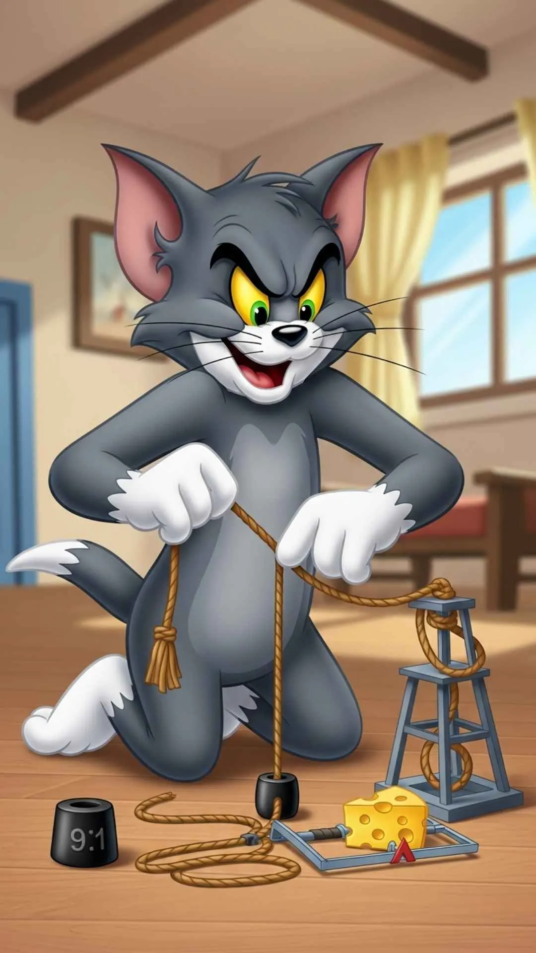 Funny Tom setting a trap DP, a 'revenge' moment for a WhatsApp profile. This HD cartoon image captures Tom's scheming 'attitude,' a hilarious PFP for boys and users in India who love the classic T&J dynamic