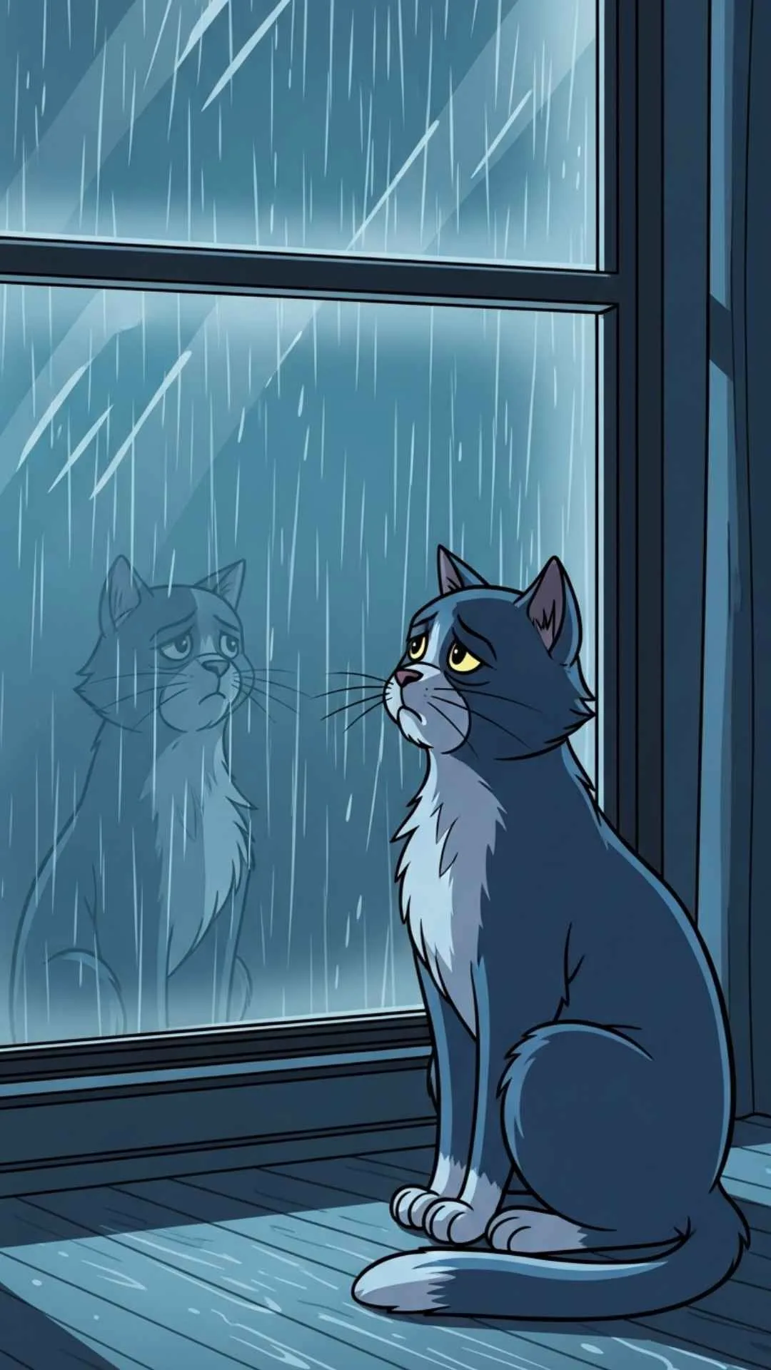 Tom and Jerry lonely DP, sitting alone in the rain and looking out a window. This aesthetic, sad mood PFP is an emotional HD download for a WhatsApp status in India, perfectly capturing a feeling of deep solitude and melancholy.