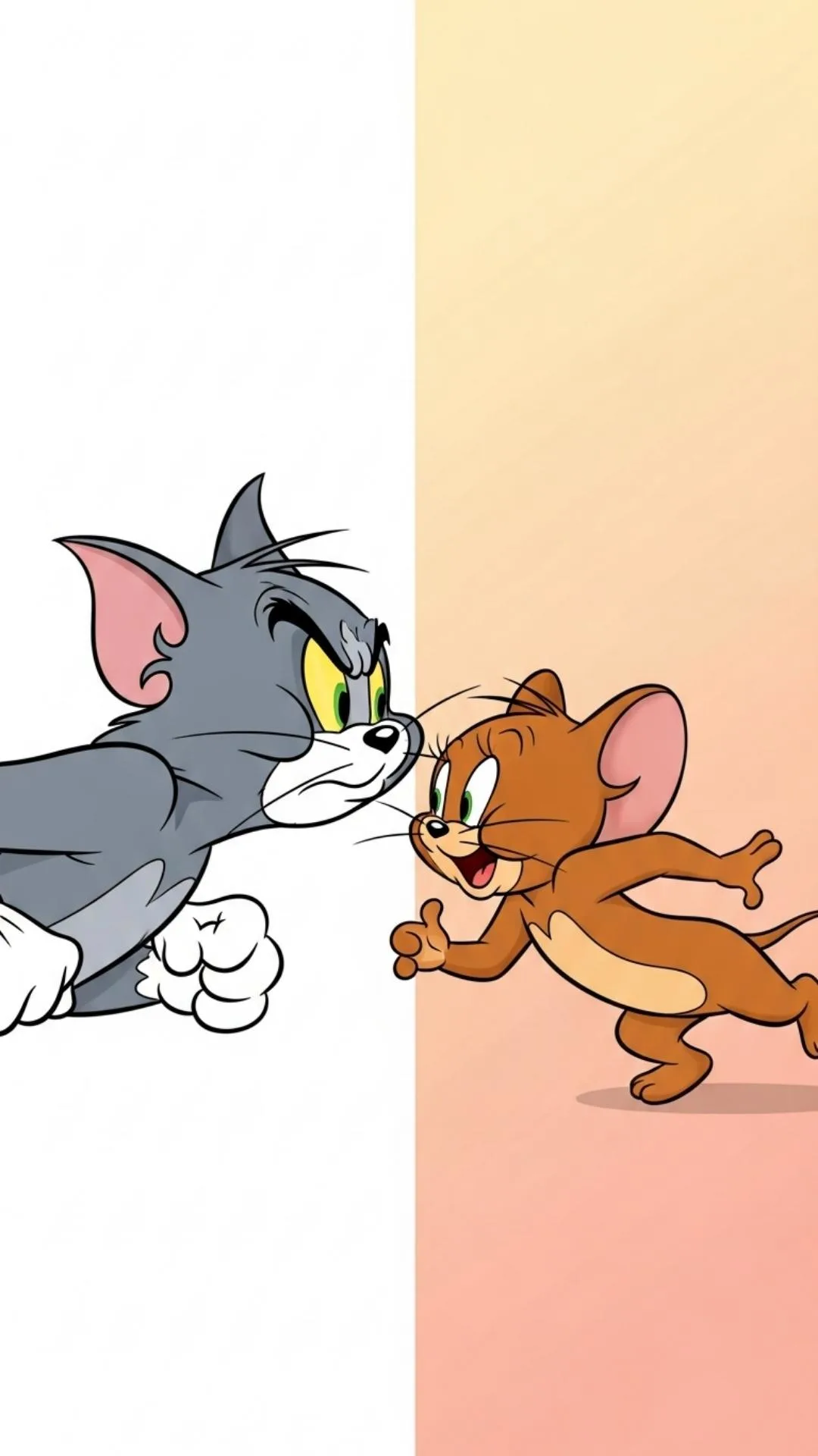 Iconic matching Tom and Jerry DPs for couples and best friends, split vertically, showcasing a playful chase. Perfect for WhatsApp, Instagram, and Facebook profile pictures, this cute HD cartoon image captures the enduring "frenemy" relationship, ideal for Indian users seeking unique PFP ideas