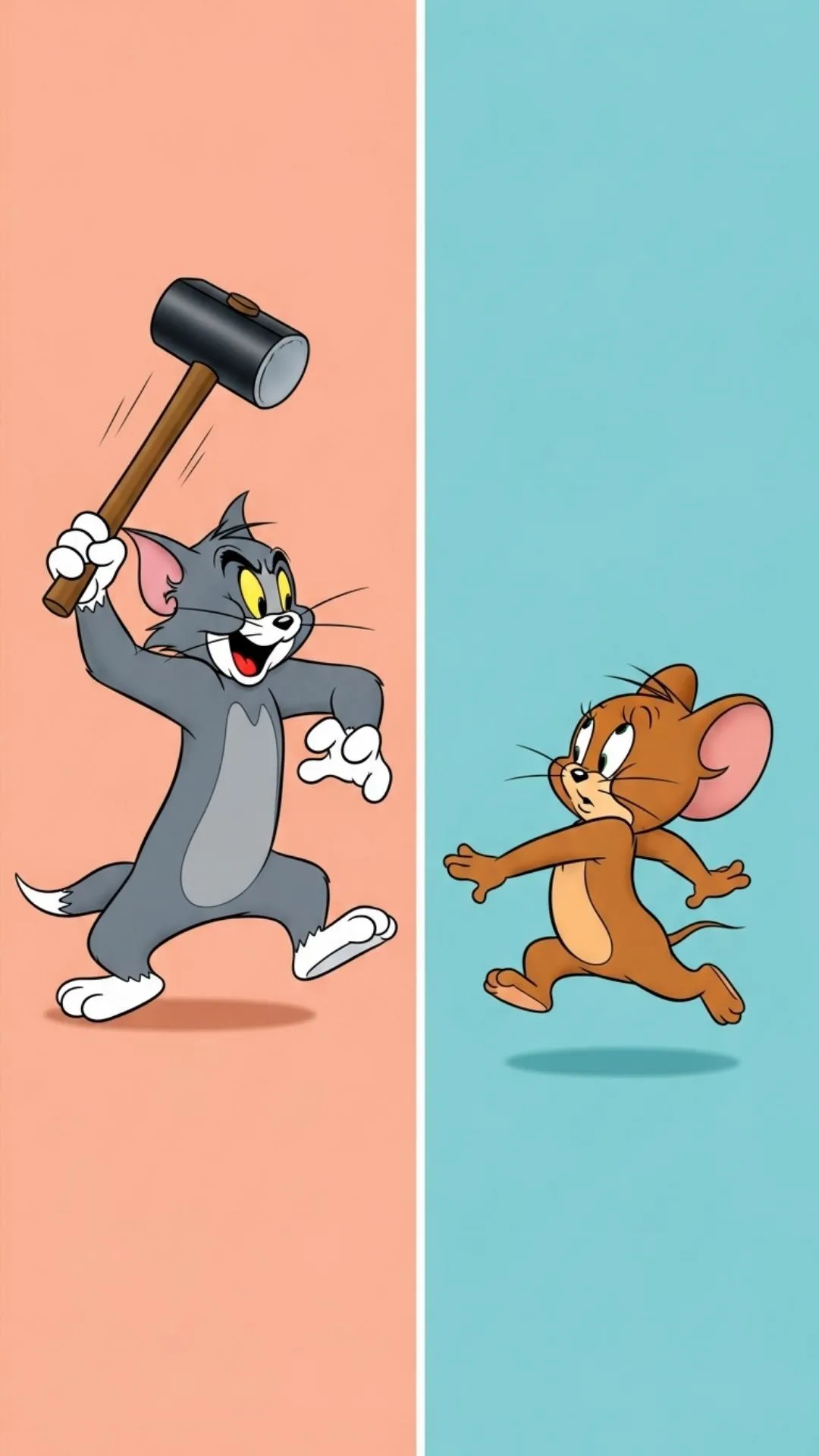 Matching Tom and Jerry DP for couples and best friends, split for WhatsApp. This funny HD cartoon PFP shows Tom with a hammer chasing a dodging Jerry, capturing the classic 'frenemy' dynamic. A perfect, unique download for Indian users