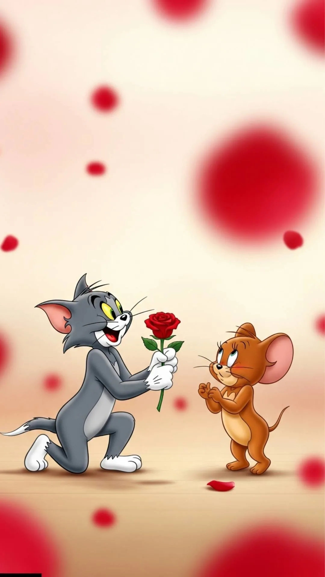 Romantic Tom and Jerry DP with Tom offering a rose to Jerry, creating an aesthetic love theme. This HD PFP is a perfect download for couples in India, symbolizing playful love for a unique WhatsApp or Instagram DP.