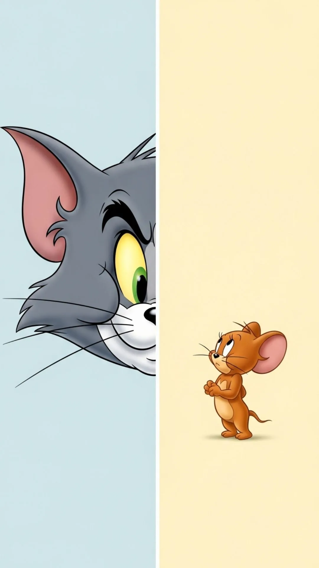 Split matching DPs of Tom peeking and Jerry tip-toeing. This cute and funny Tom and Jerry PFP set is ideal for best friends or couples on Instagram, showcasing the iconic 'hide-and-seek' theme in HD quality for Indian users searching for unique profile pics.