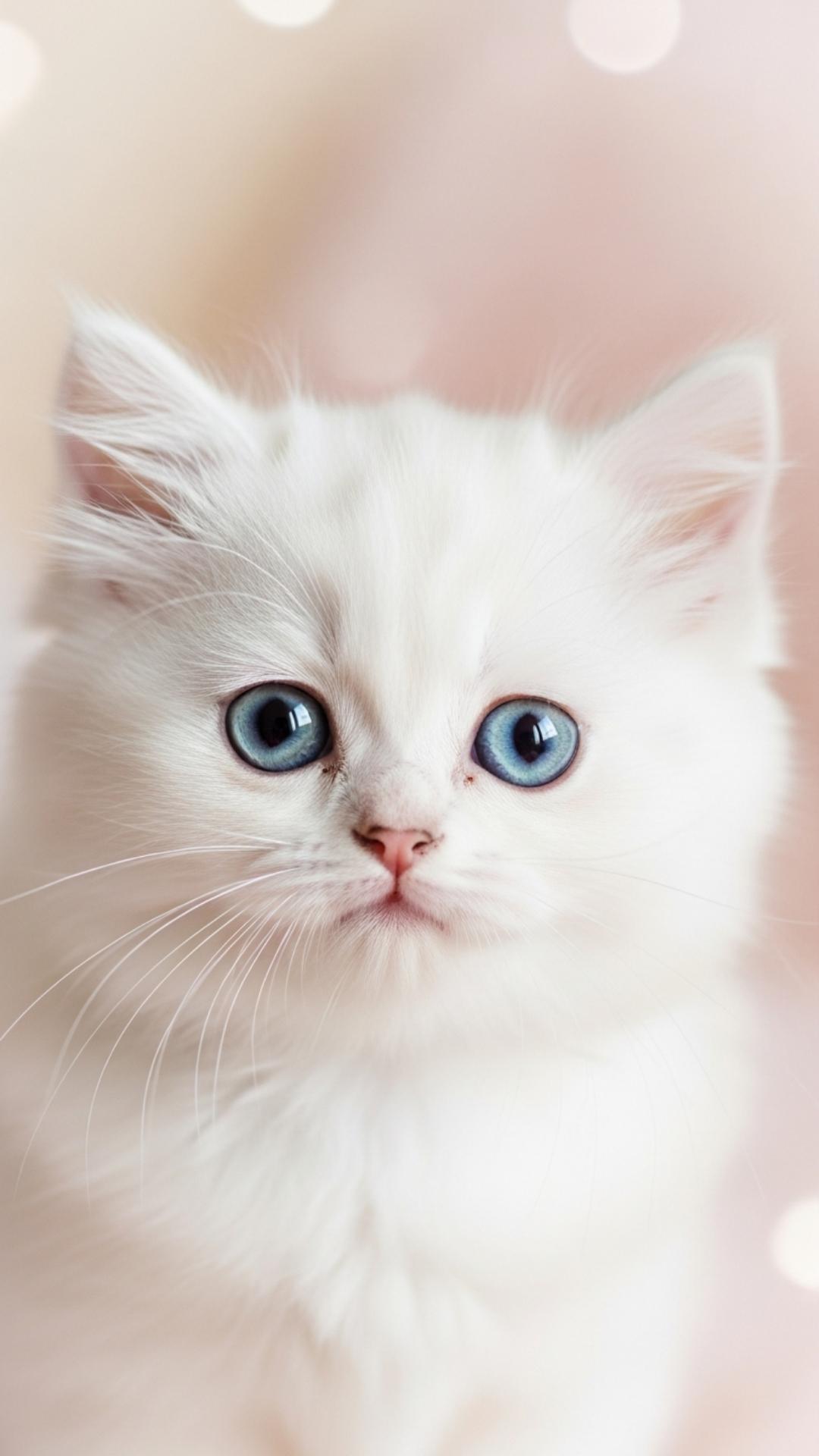 A close-up portrait of a fluffy kitten with big glassy blue eyes, representing the ultimate innocence and purity for a cute cat DP. This heart-melting image is optimized as a high-definition WhatsApp DP for girls who love soft aesthetics and kawaii animal photography.