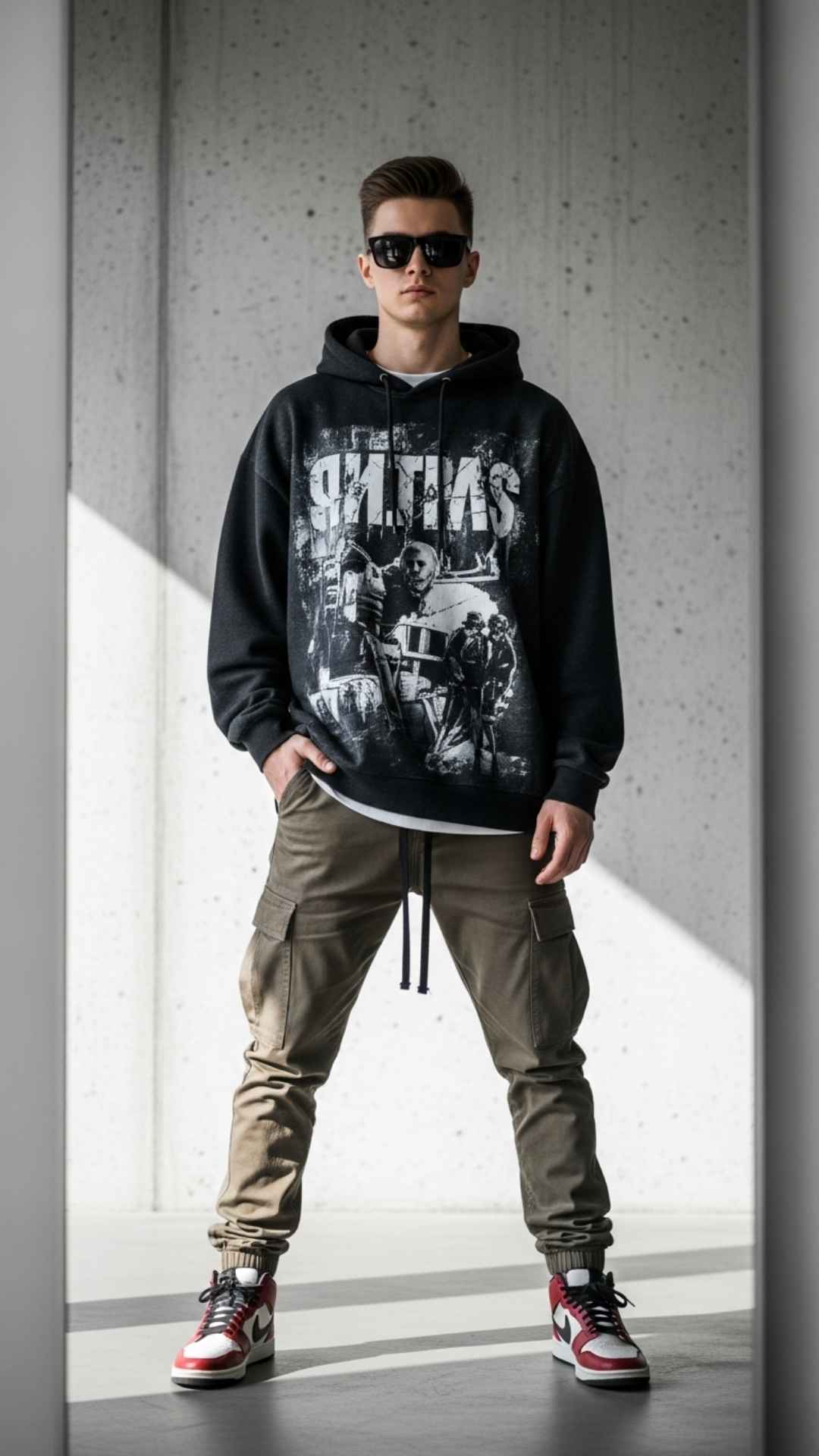 A trendy mirror selfie capturing the classic "outfit check" pose with one hand in the pocket. This image highlights streetwear fashion and confidence, serving as the perfect inspiration for an Instagram DP for boys who want to show off their style and OOTD (Outfit of the Day).