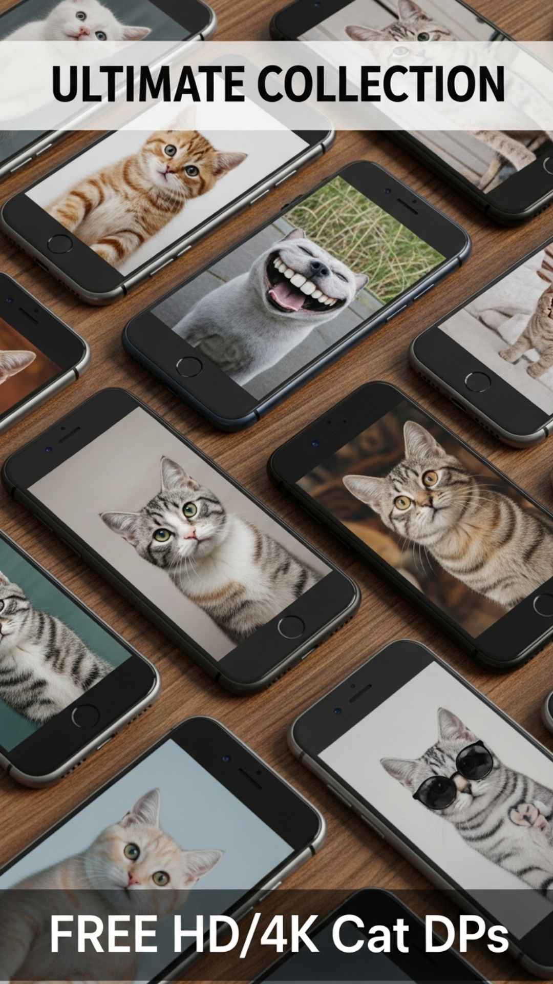 The ultimate collection of high-quality Cat DPs, from cute kittens to savage memes and aesthetic vibes, displayed on multiple smartphone screens. These free HD/4K profile pictures for WhatsApp & Facebook are curated by professionals and sharp down to the very last whisker